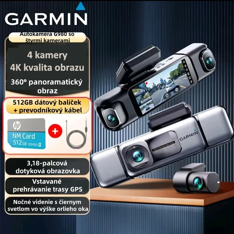 Garmin G980 palubná kamera s umelou inteligenciou a hlasovým ovládaním so štyrmi kamerami, 360° panoramatickým pohľadom, 4K Ultra HD nočným videním a GPS sledovaním