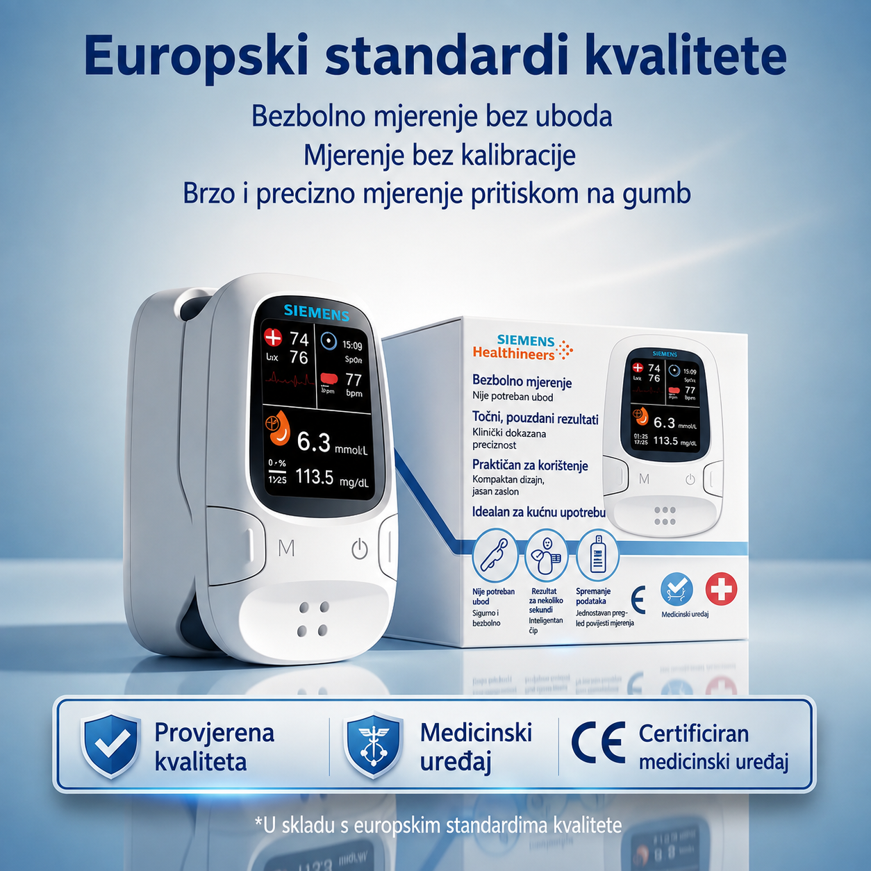 🩸 Glukometar bez probijanja – Siemens | Bezbolno praćenje glukoze kod kuće 📊