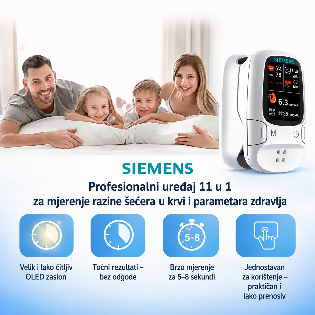 🩸 Glukometar bez probijanja – Siemens | Bezbolno praćenje glukoze kod kuće 📊