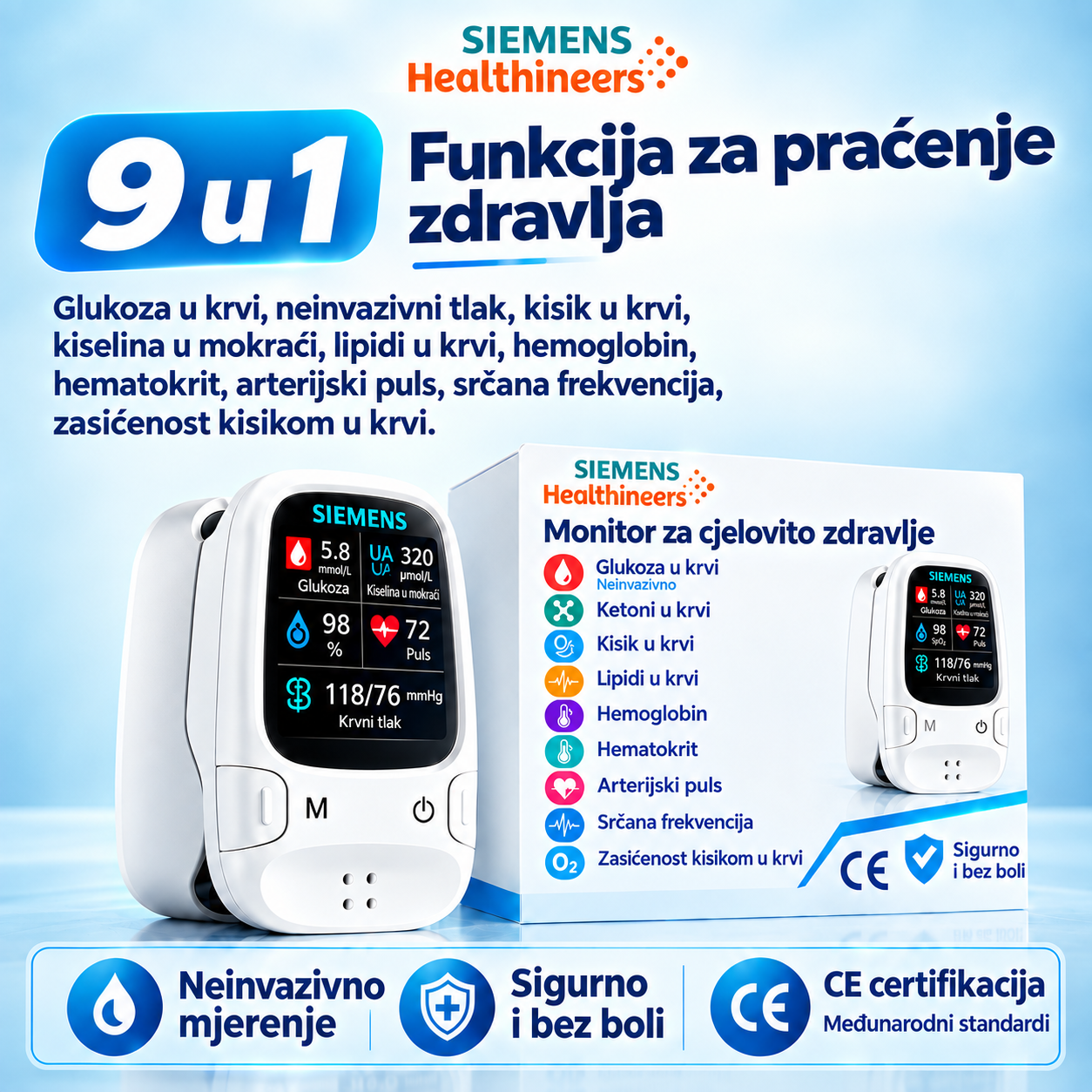 🩸 Glukometar bez probijanja – Siemens | Bezbolno praćenje glukoze kod kuće 📊