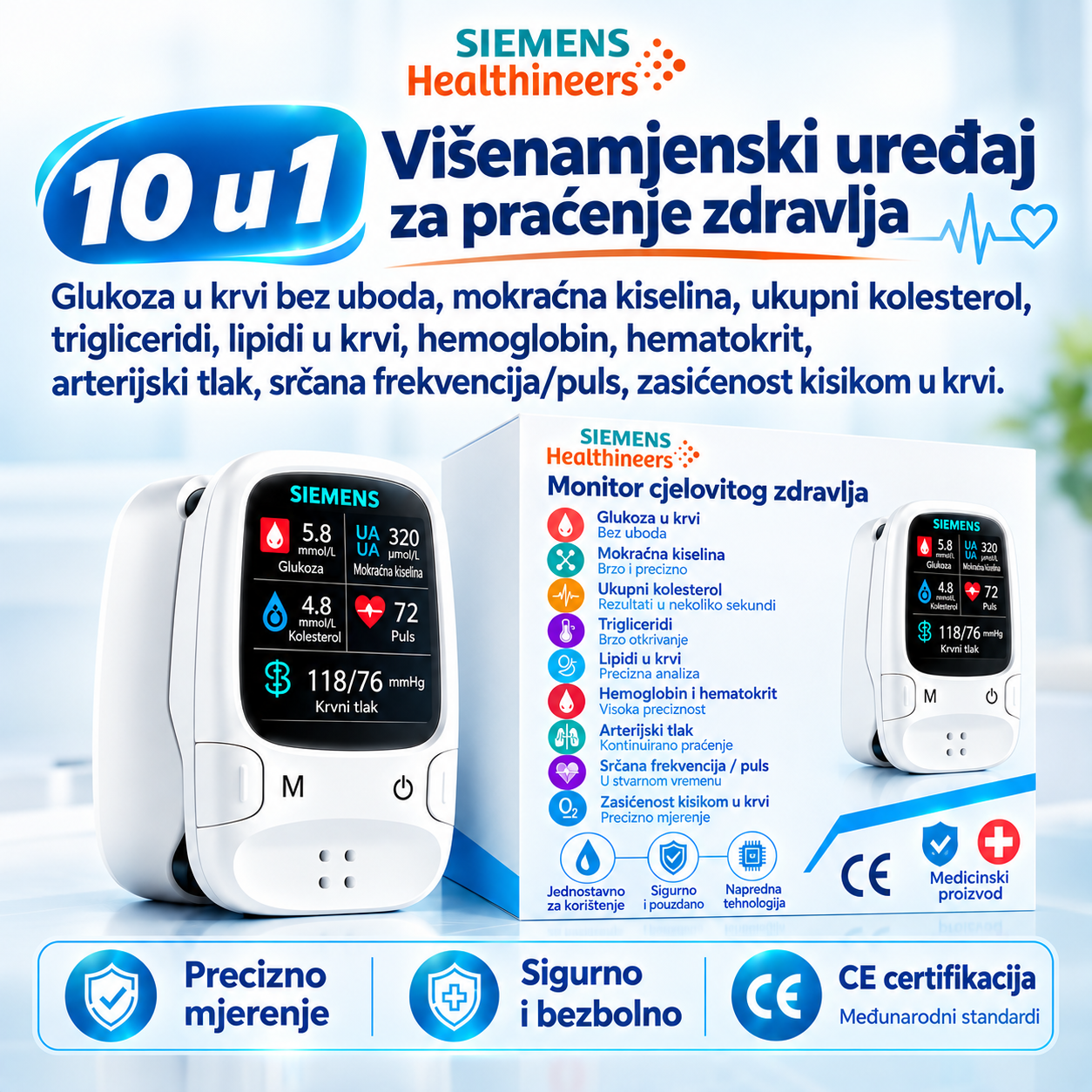 🩸 Glukometar bez probijanja – Siemens | Bezbolno praćenje glukoze kod kuće 📊