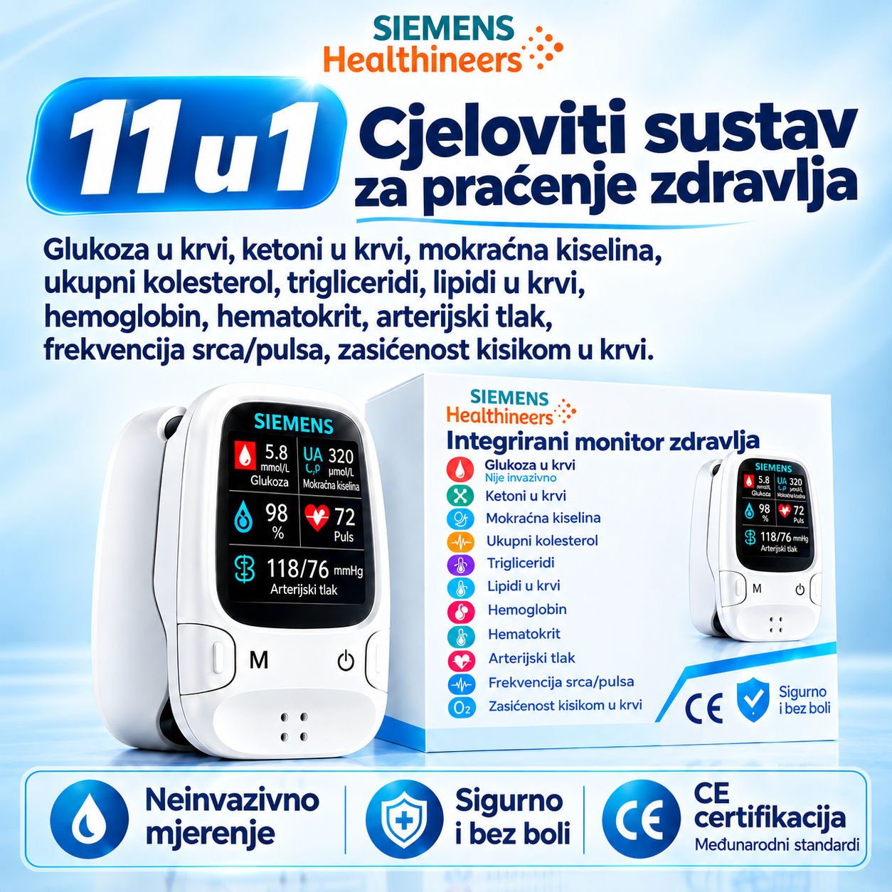 🩸 Glukometar bez probijanja – Siemens | Bezbolno praćenje glukoze kod kuće 📊