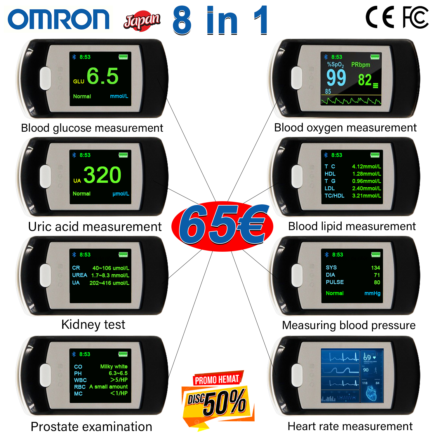 Omron neinvazīvs glikozes mērītājs asinīs (5 sekunžu mērījums/99% precizitāte)