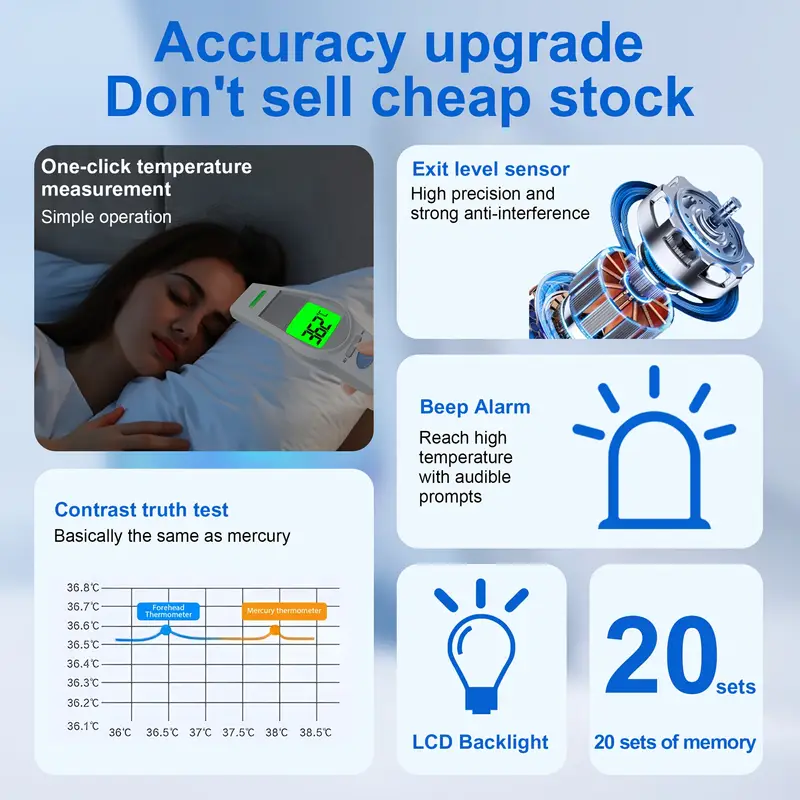 1   home infrared thermometer adult   ear thermometer digital thermometer fever thermometer measuring forehead temperature accurate temperature measurement fever reminder batteries not included details 1