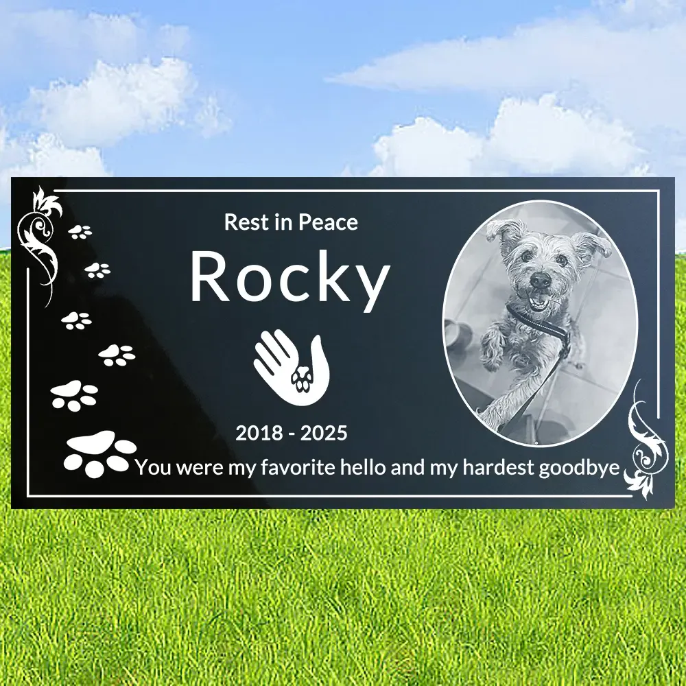 Custom Engraved Pte Black Granite Memorial Marker with photo