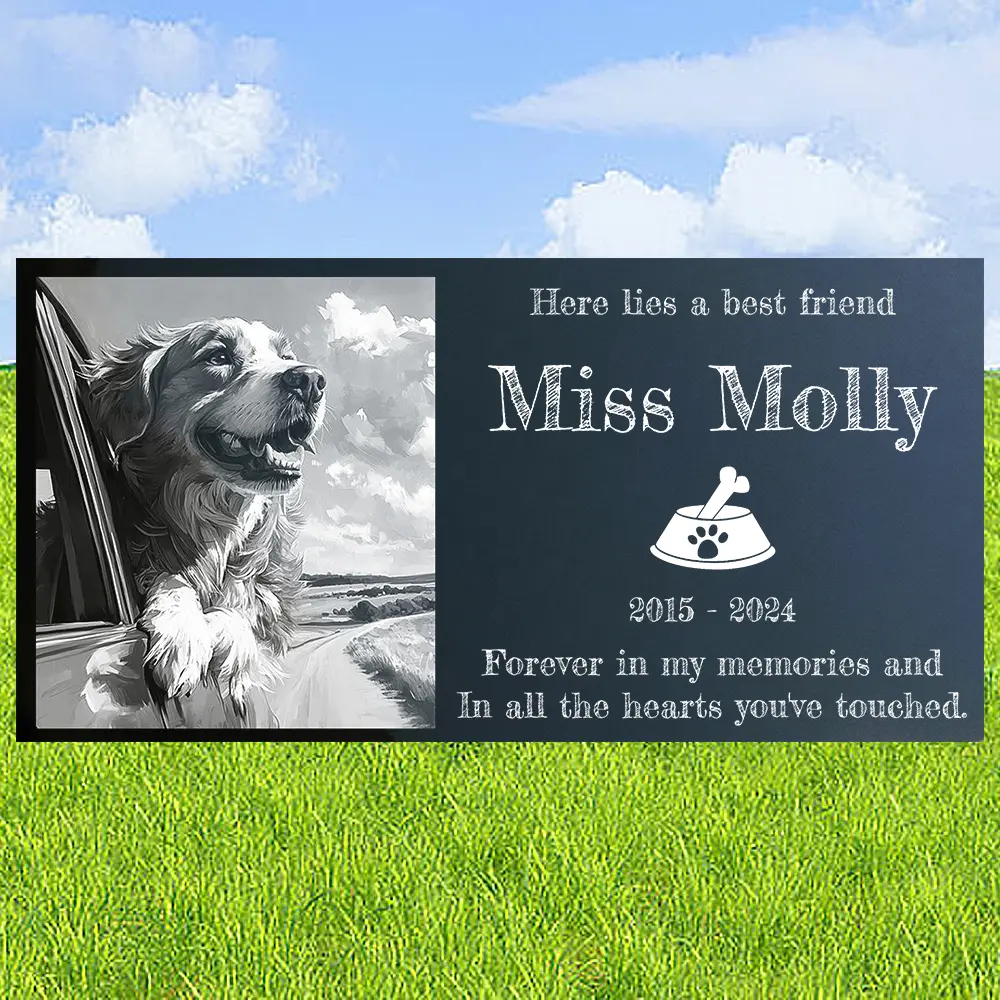 Custom Engraved Pte Black Granite Memorial Marker with photo