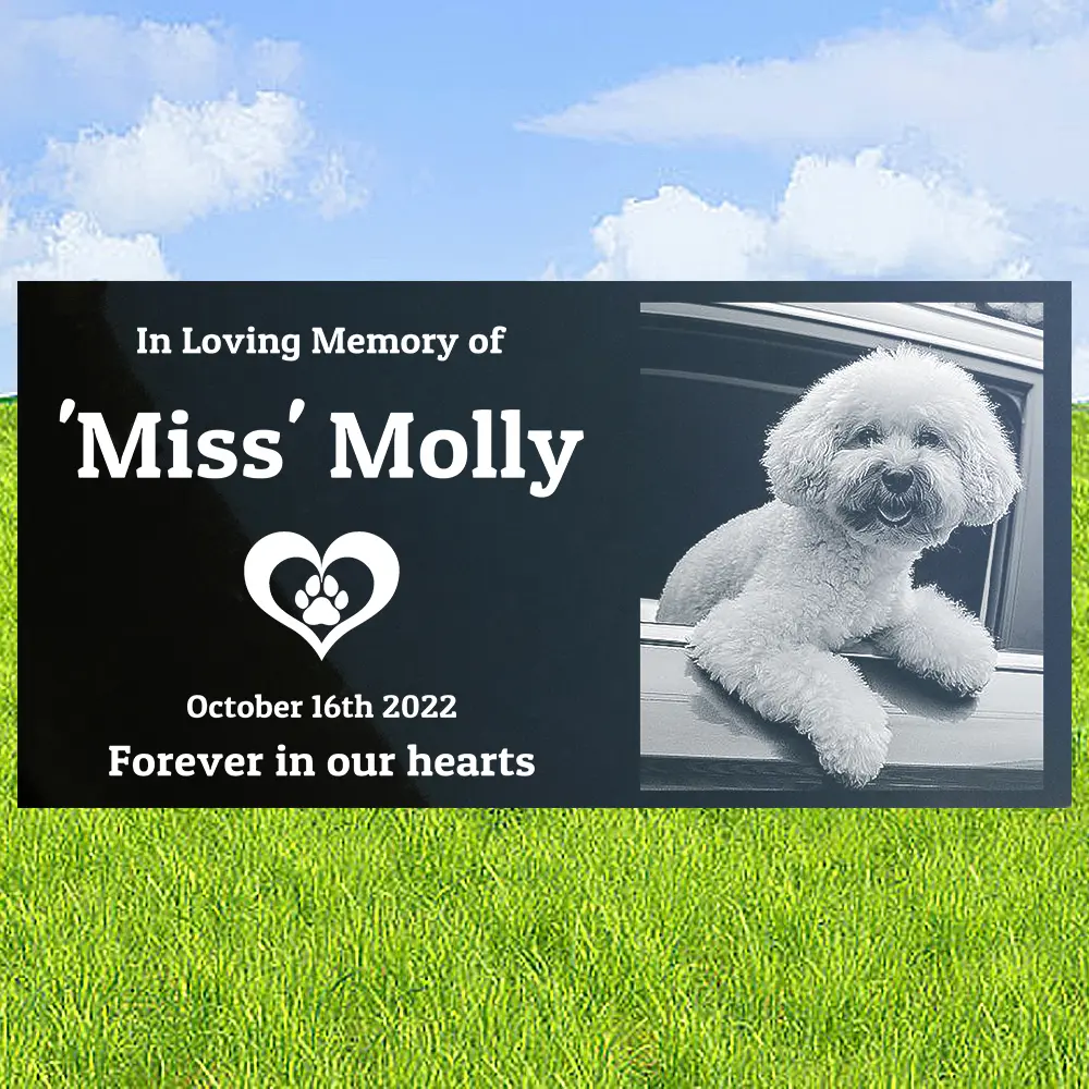 Custom Engraved Pte Black Granite Memorial Marker with photo