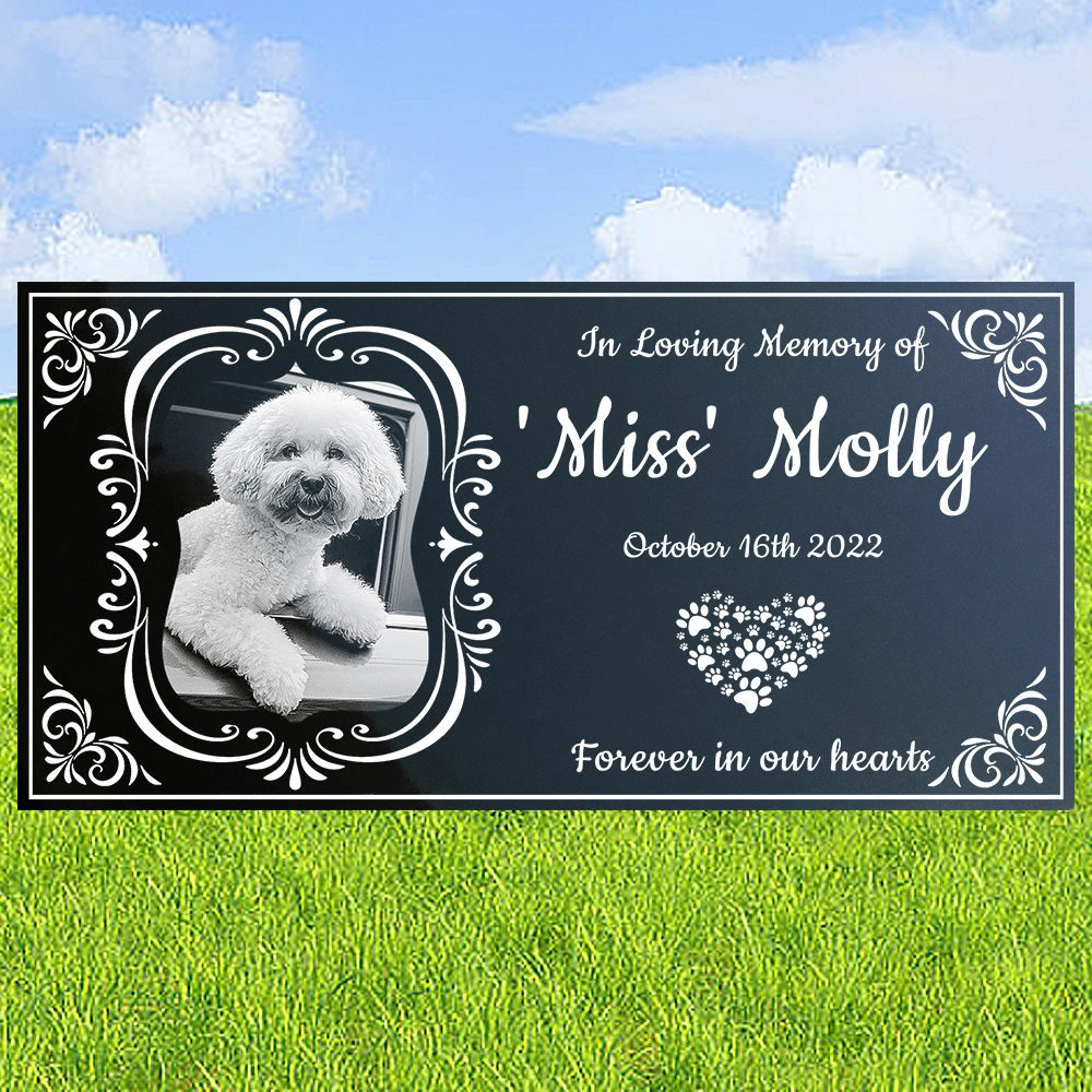 Custom Engraved Pte Black Granite Memorial Marker with photo