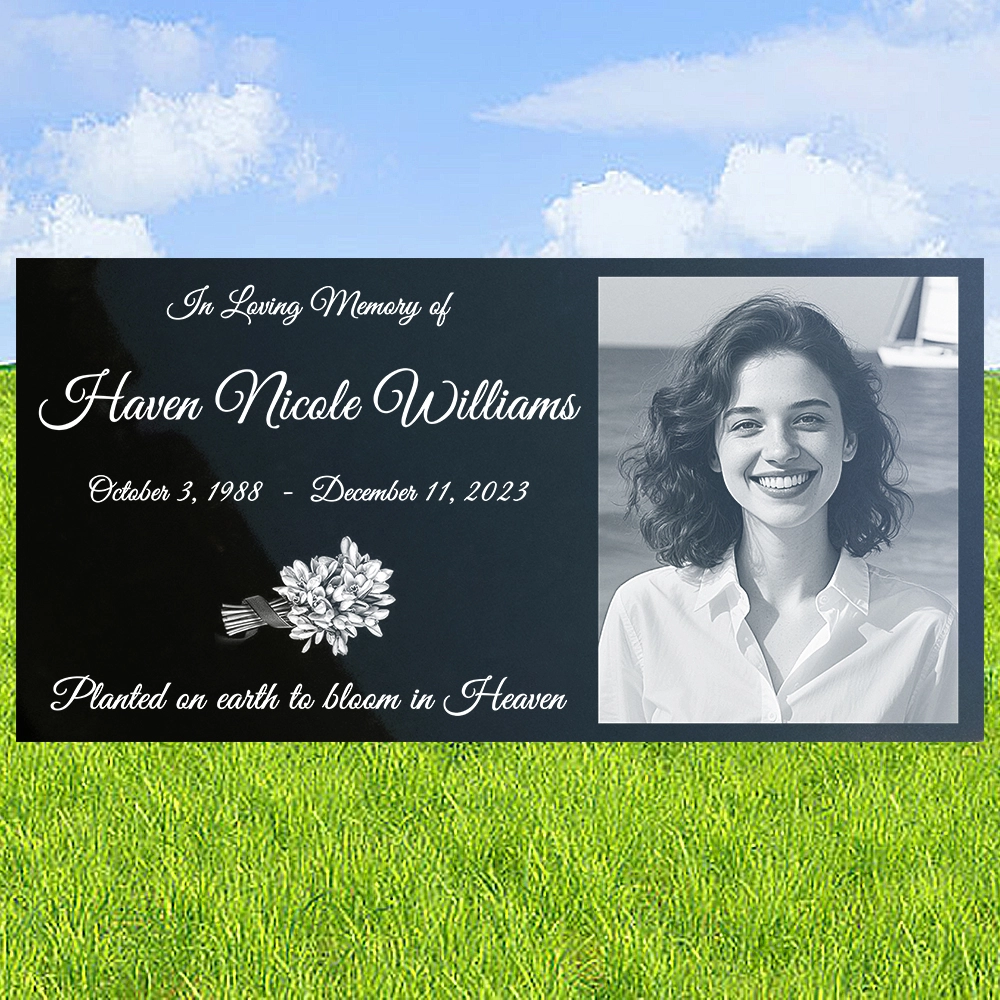 Custom Engraved Headstones with photo Black Granite Memorial plaques 