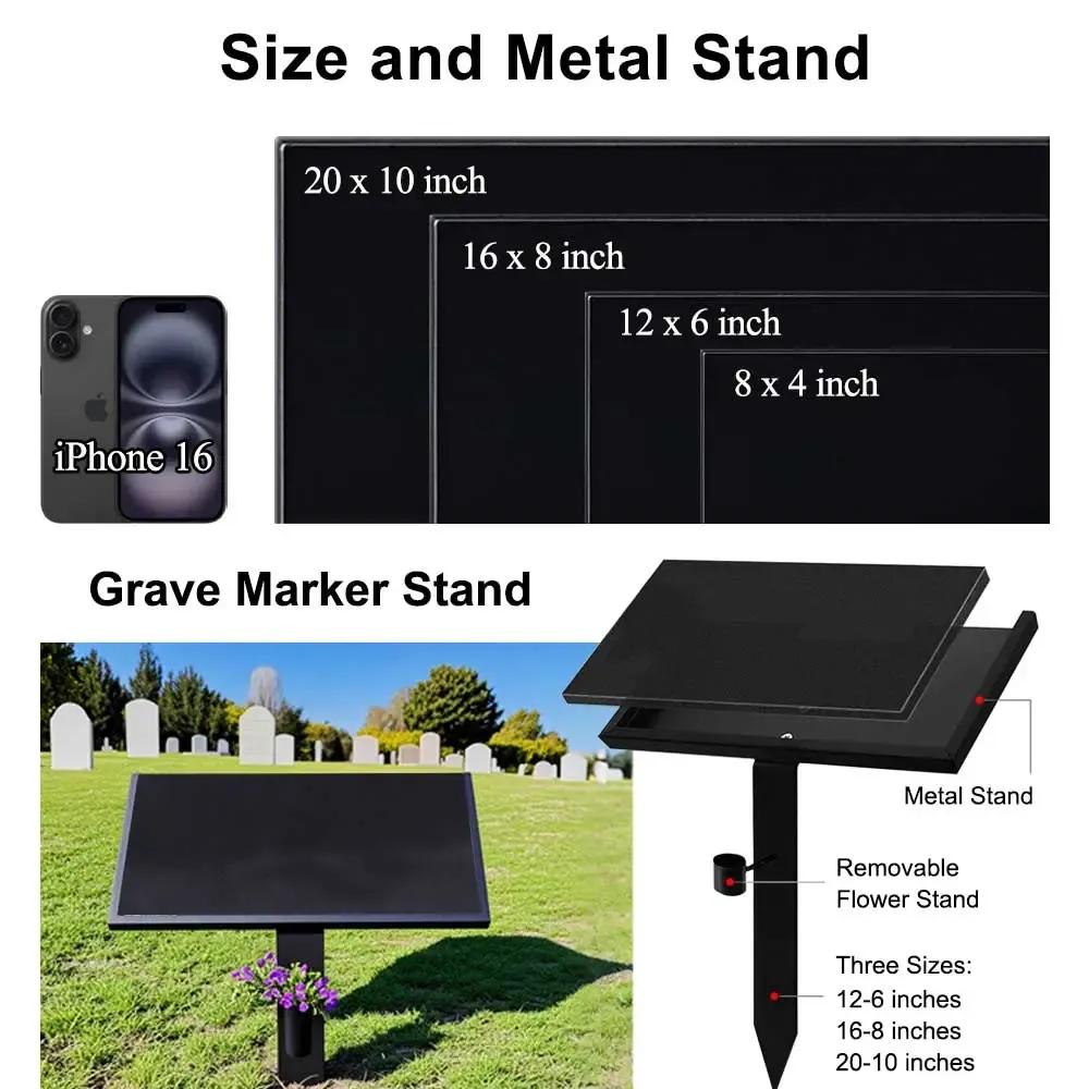 Custom Engraved Pte Black Granite Memorial Marker with photo