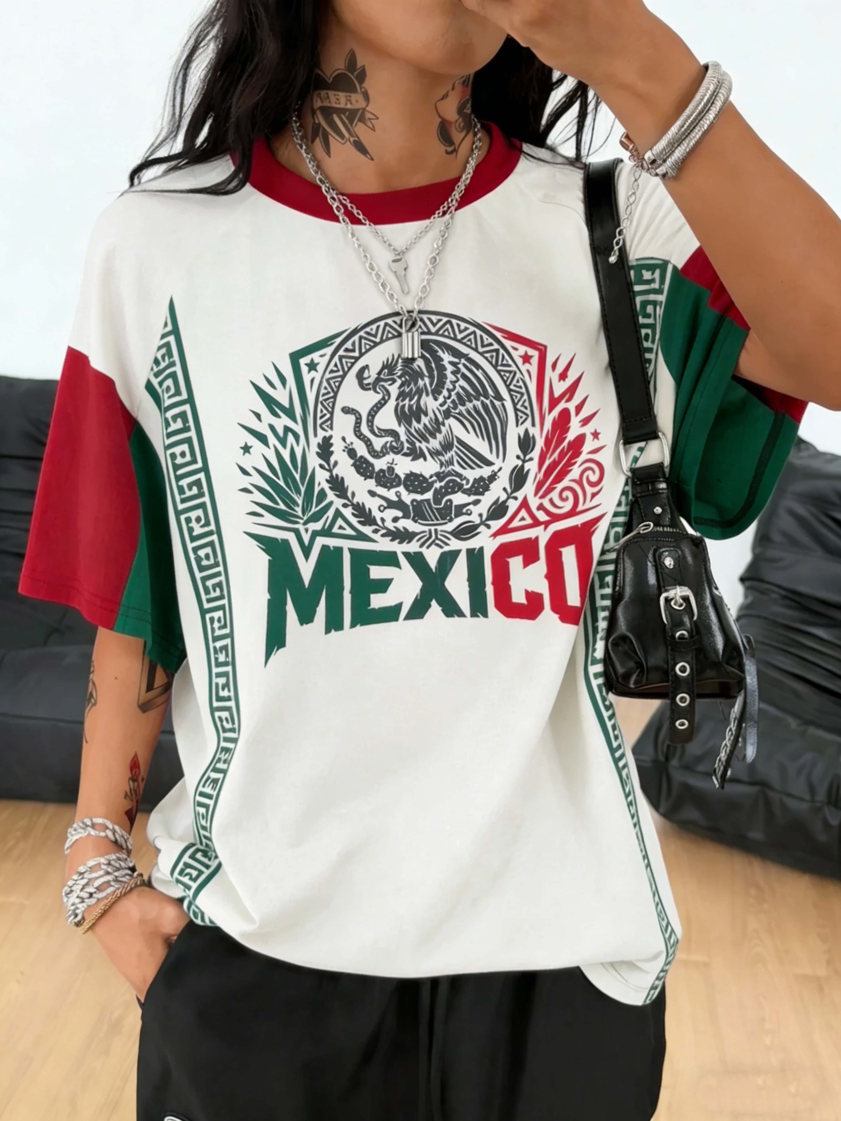 Mexico Aztec-Style Eagle & Snake Totem Print Tee
