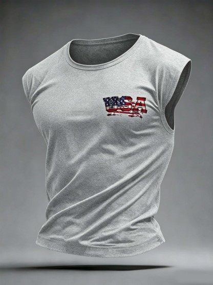 USA Flag Letter Sleeveless Tank Top