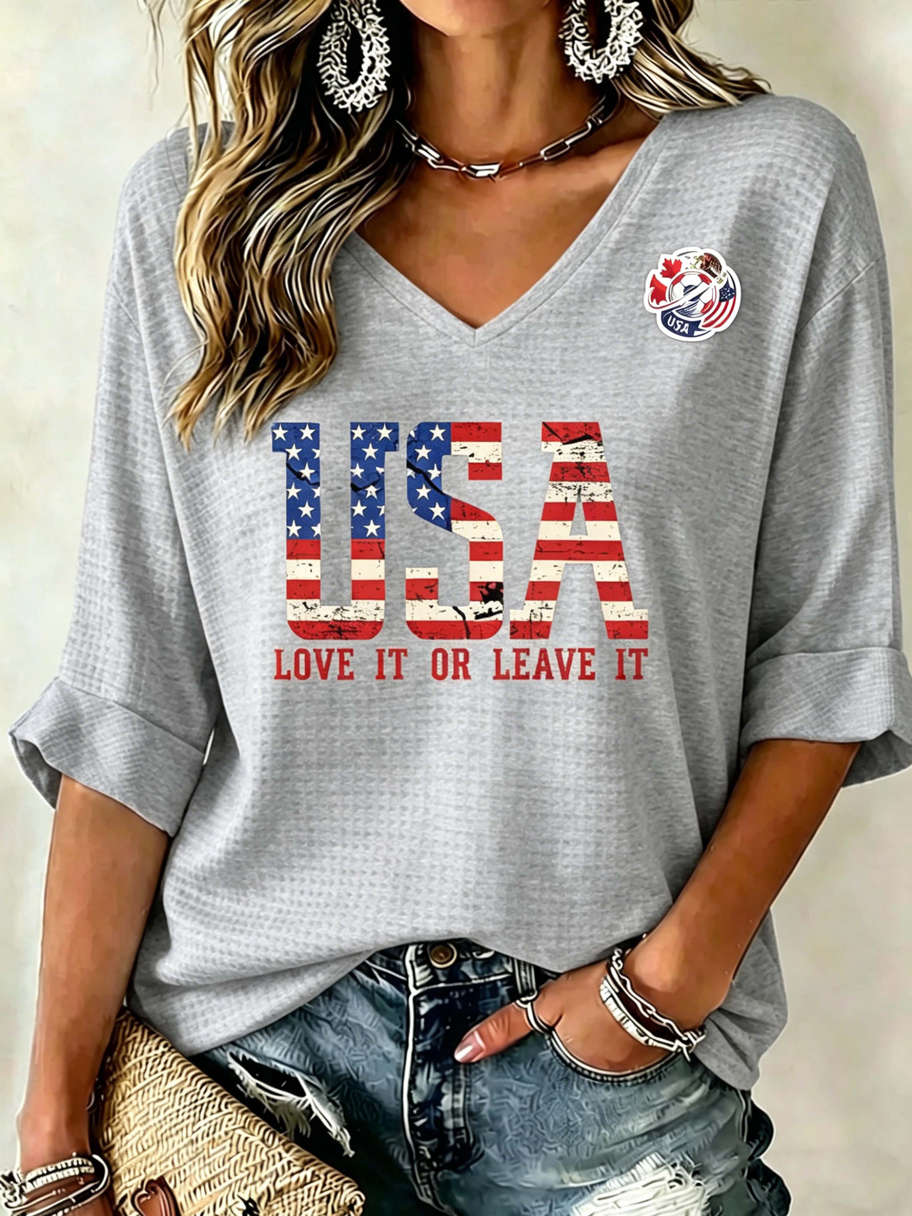 USA Flag Letter Slogan Emblem Top
