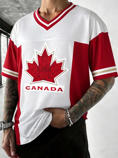 Canada Maple Leaf Tribal Crest Print Fan Top