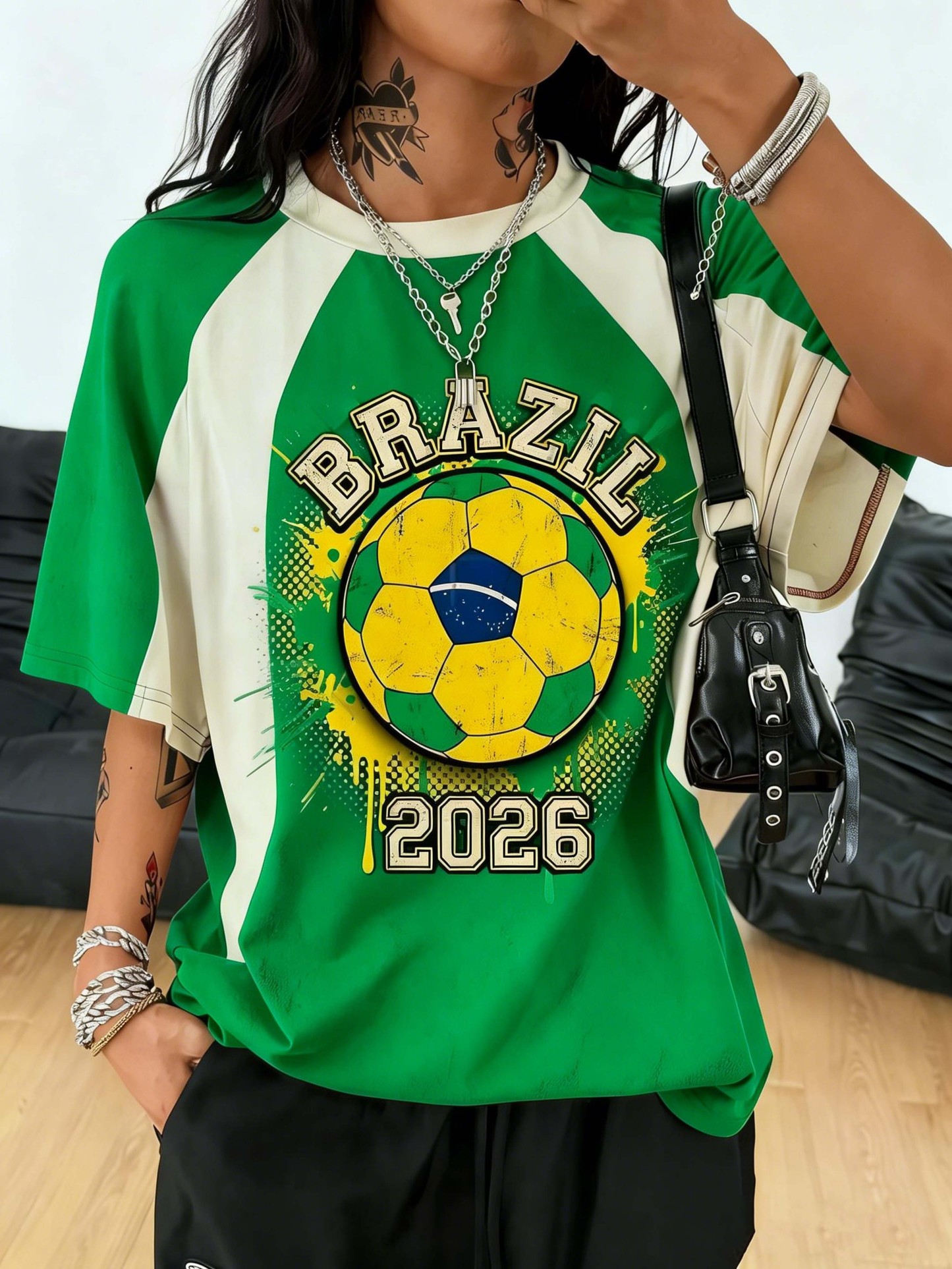 Brazil 2026 Retro Soccer Graffiti Print Tee