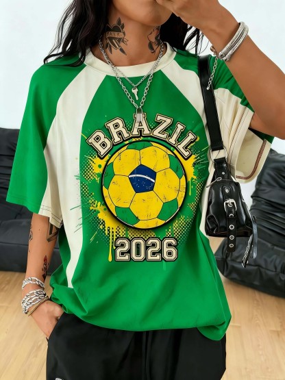 Brazil 2026 Retro Soccer Graffiti Print Tee