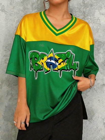 Brazil Street Style Graffiti Letter Print Top