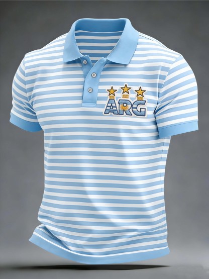 Argentina ARG 3-Star Champion Stripe Collared Polo Shirt