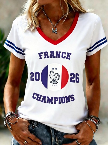 France 2026 Gallic Rooster Champions Women's V-Neck Casual T-Shirt