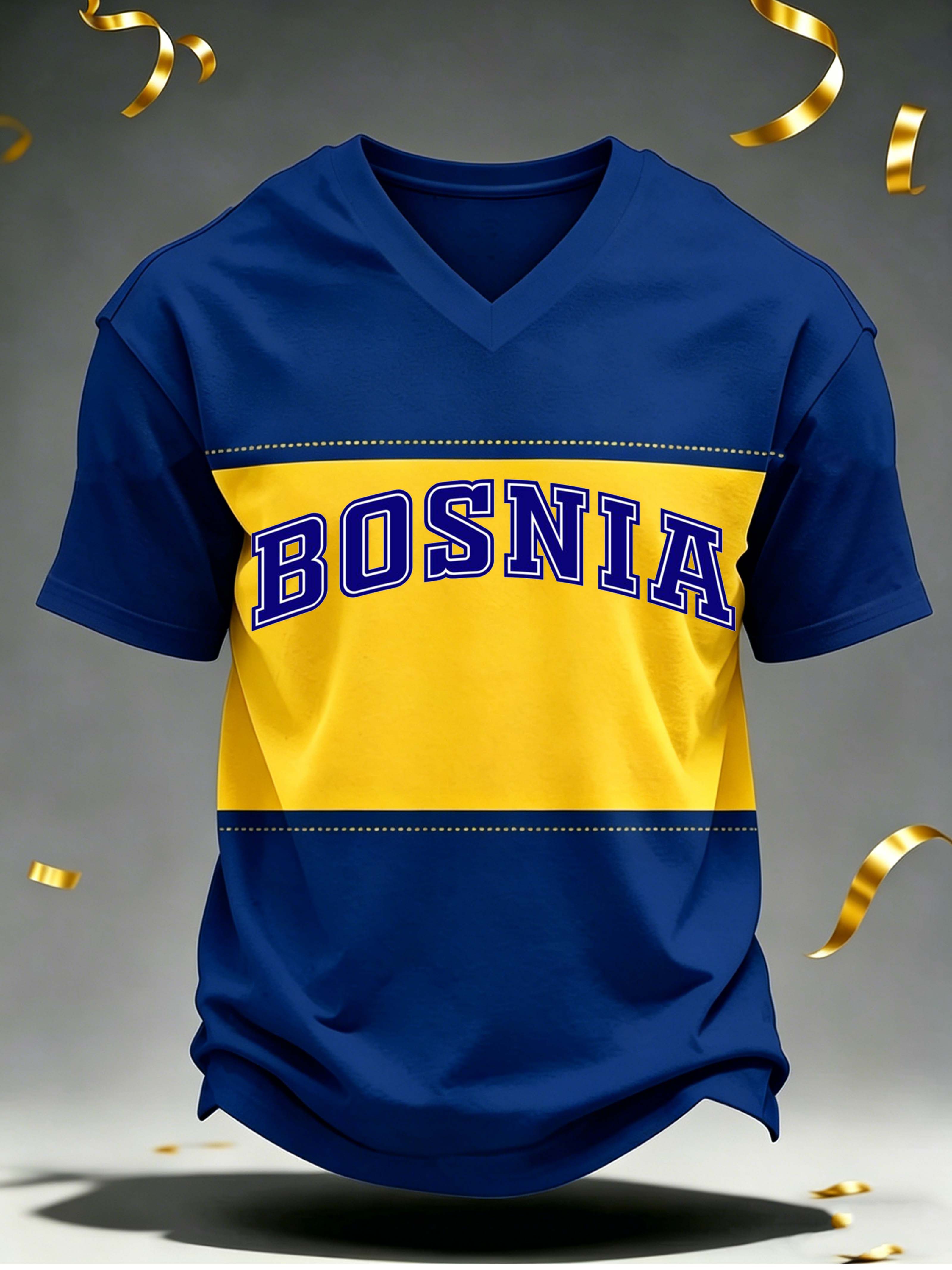 Bosnia Stripe Letter Versatile V-Neck Tee