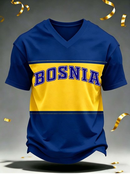Bosnia Stripe Letter Versatile V-Neck Tee