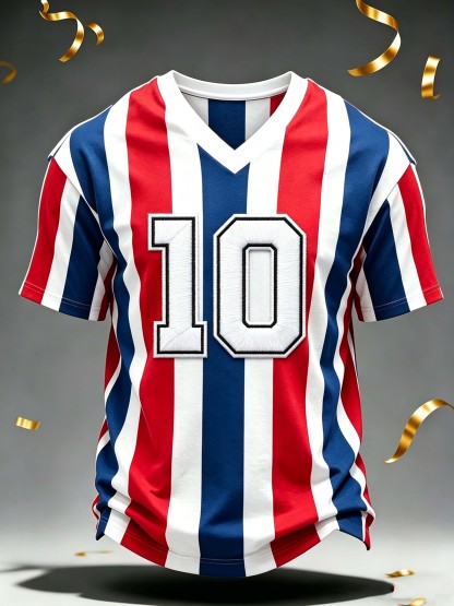 France No.10 Stripe V-Neck Vintage Sport T-Shirt