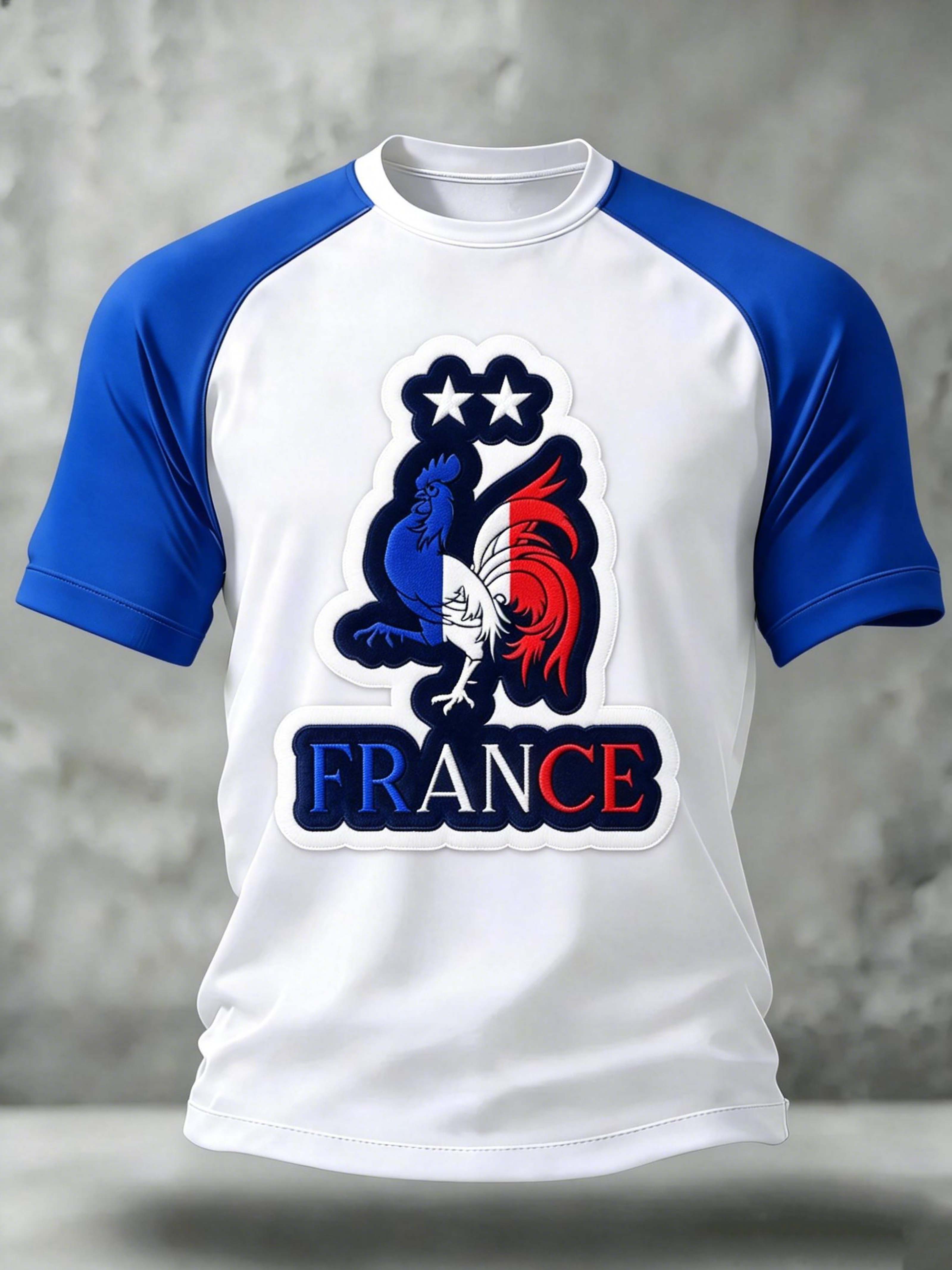 France Gallic Rooster 2-Star Raglan Sleeve Football Commemorative T-Shirt
