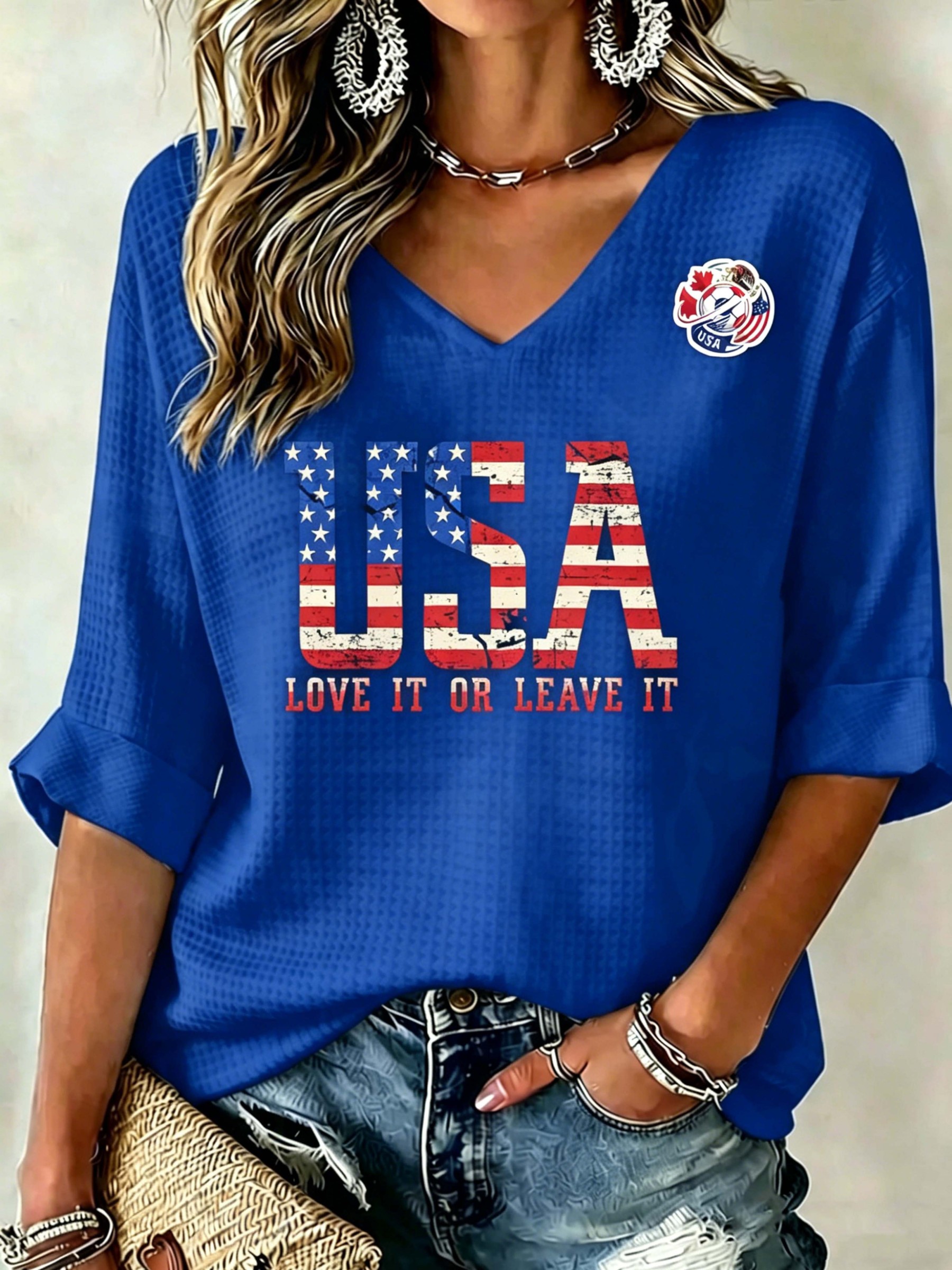 USA Flag Letter Slogan Emblem Top