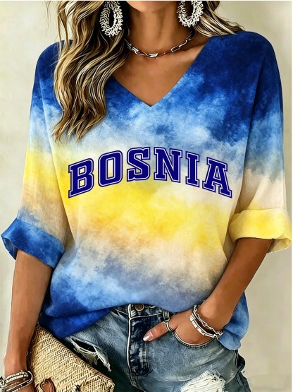 Bosnia Tie Dye Letter Women's Casual Top