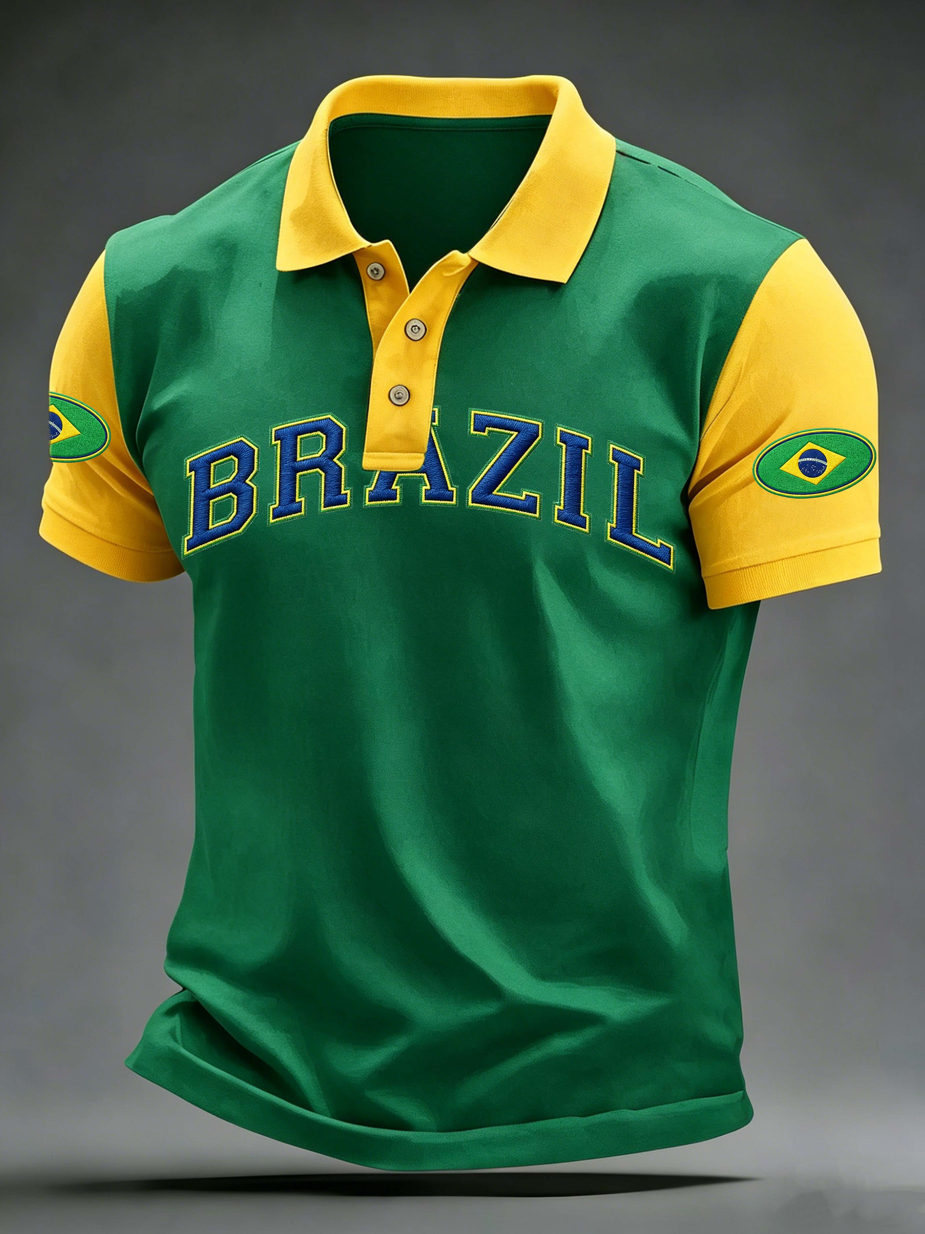Brazil Flag Vintage Distressed  Crew Neck Casual Short Sleeve Top