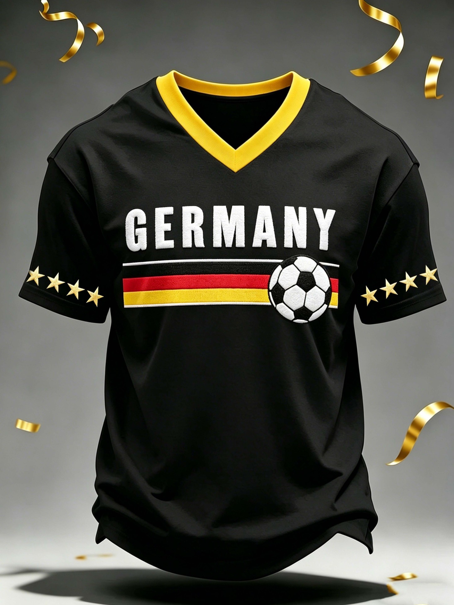 Germany 4-Star Football V-Neck Casual Sport T-Shirt