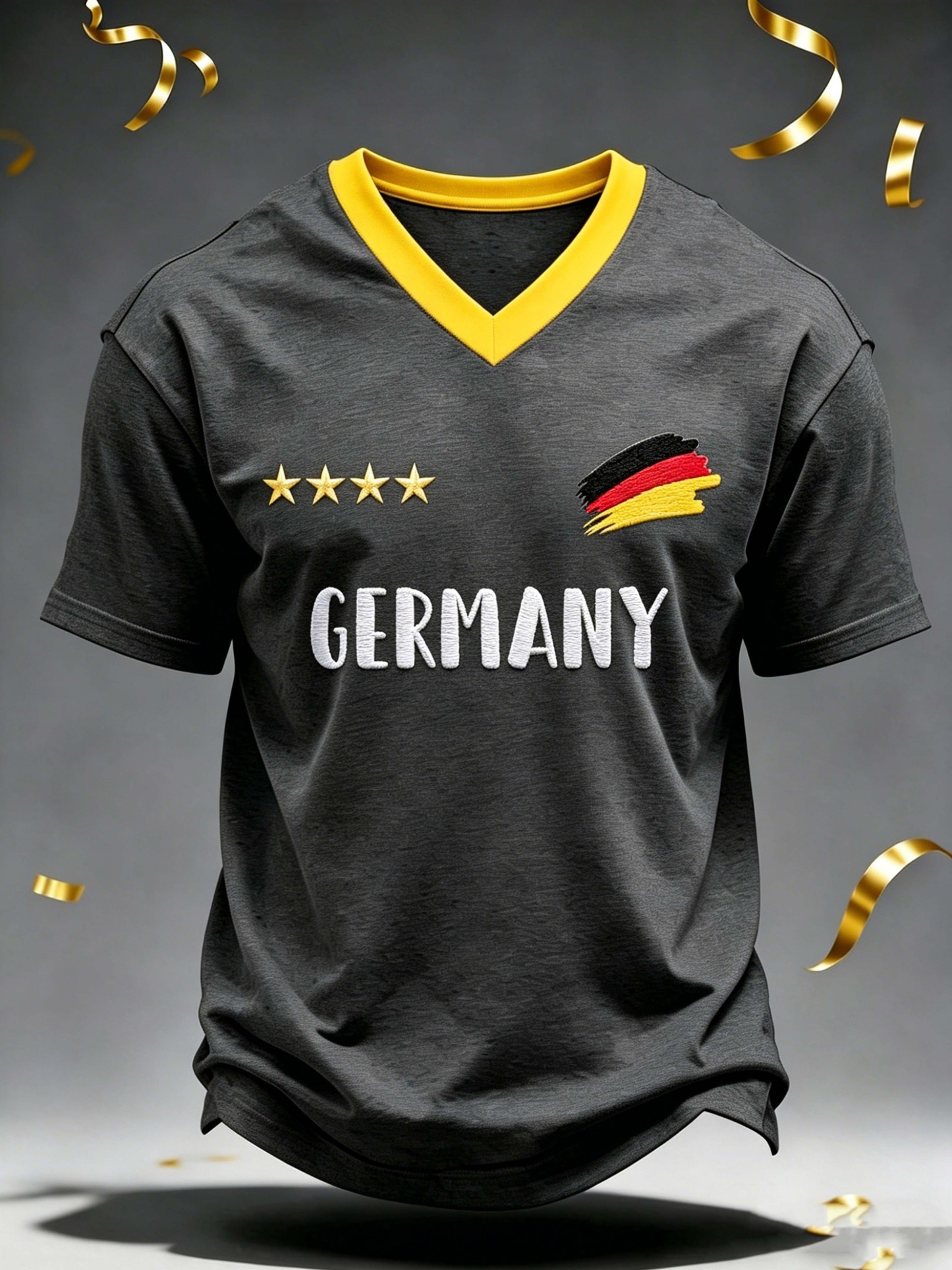 Germany 4-Star Flag Distressed V-Neck Vintage Casual T-Shirt