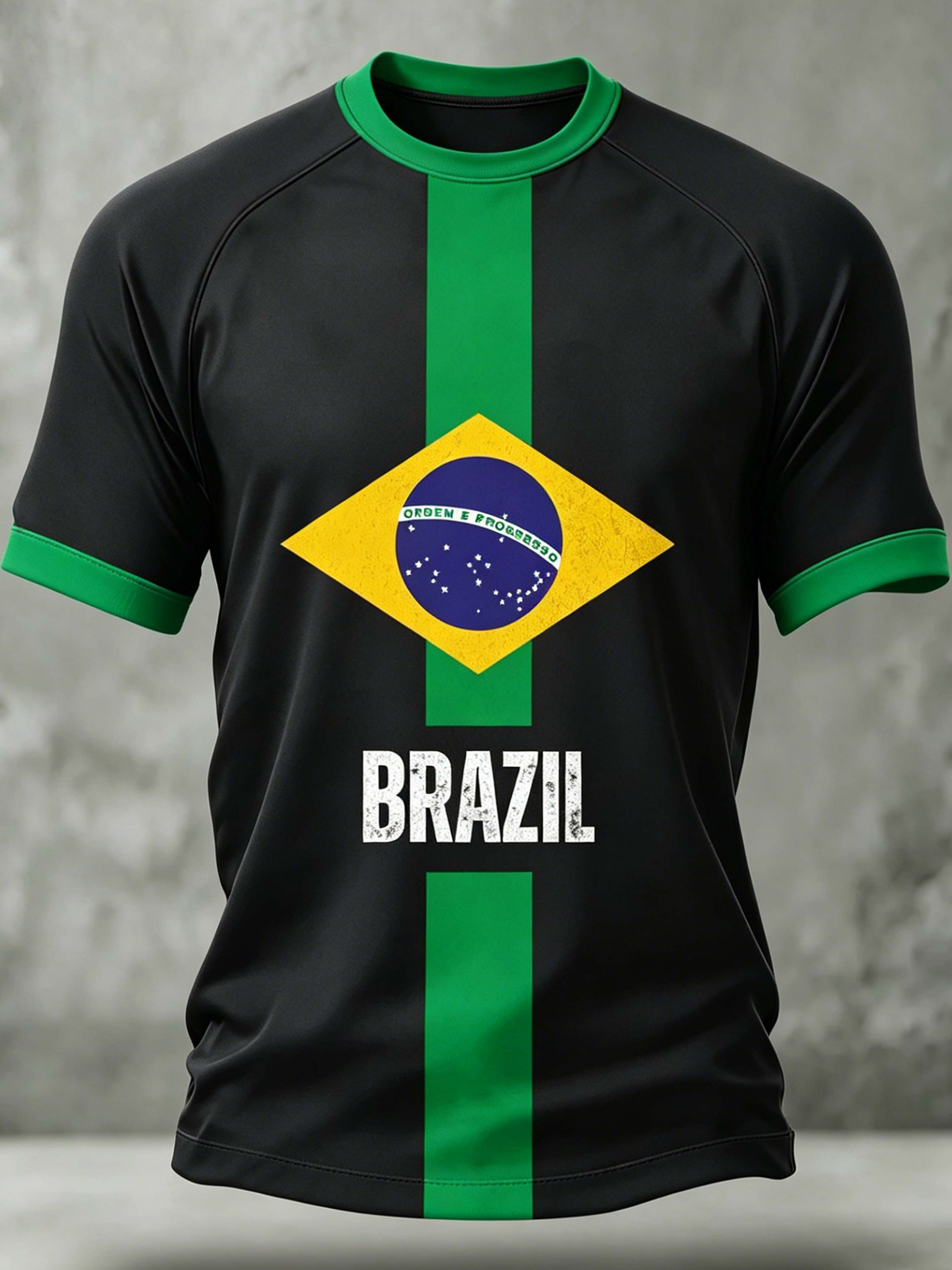 Brazil Flag Vintage Distressed Crew Neck Casual Short Sleeve Top