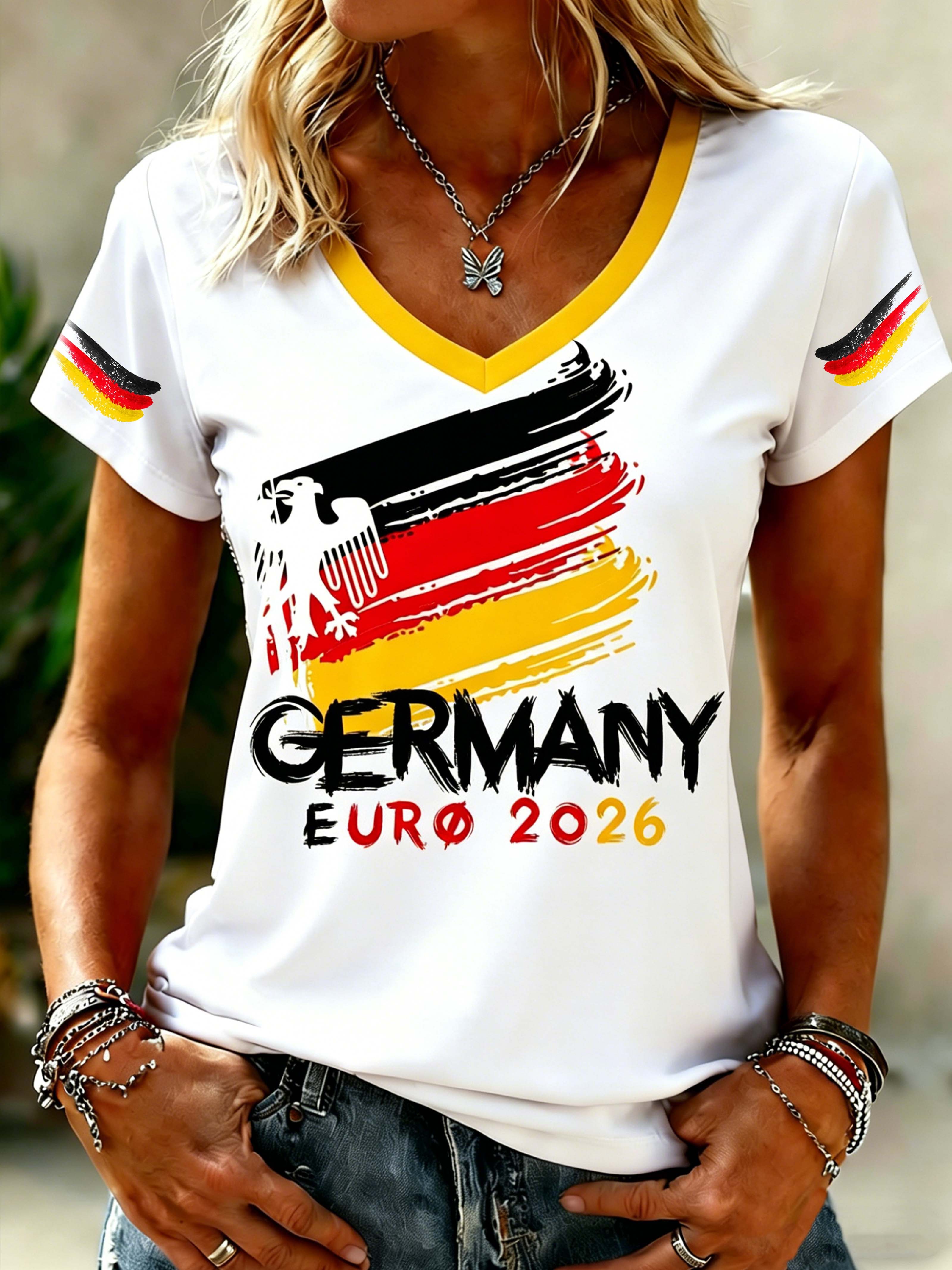 Germany 2026 Flag Circle Women's V-Neck Gradient T-Shirt