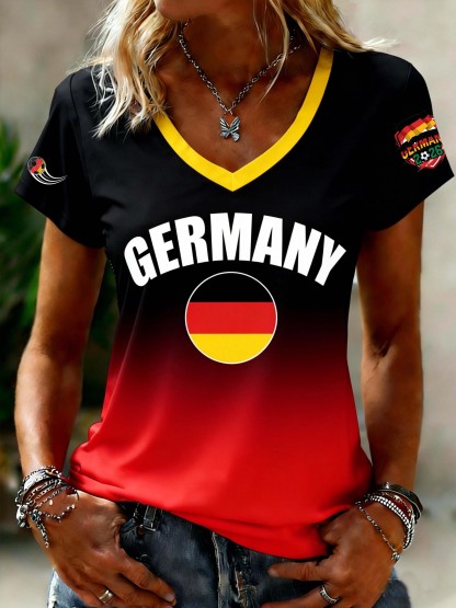 Germany 2026 Flag Circle  Women's V-Neck Gradient T-Shirt