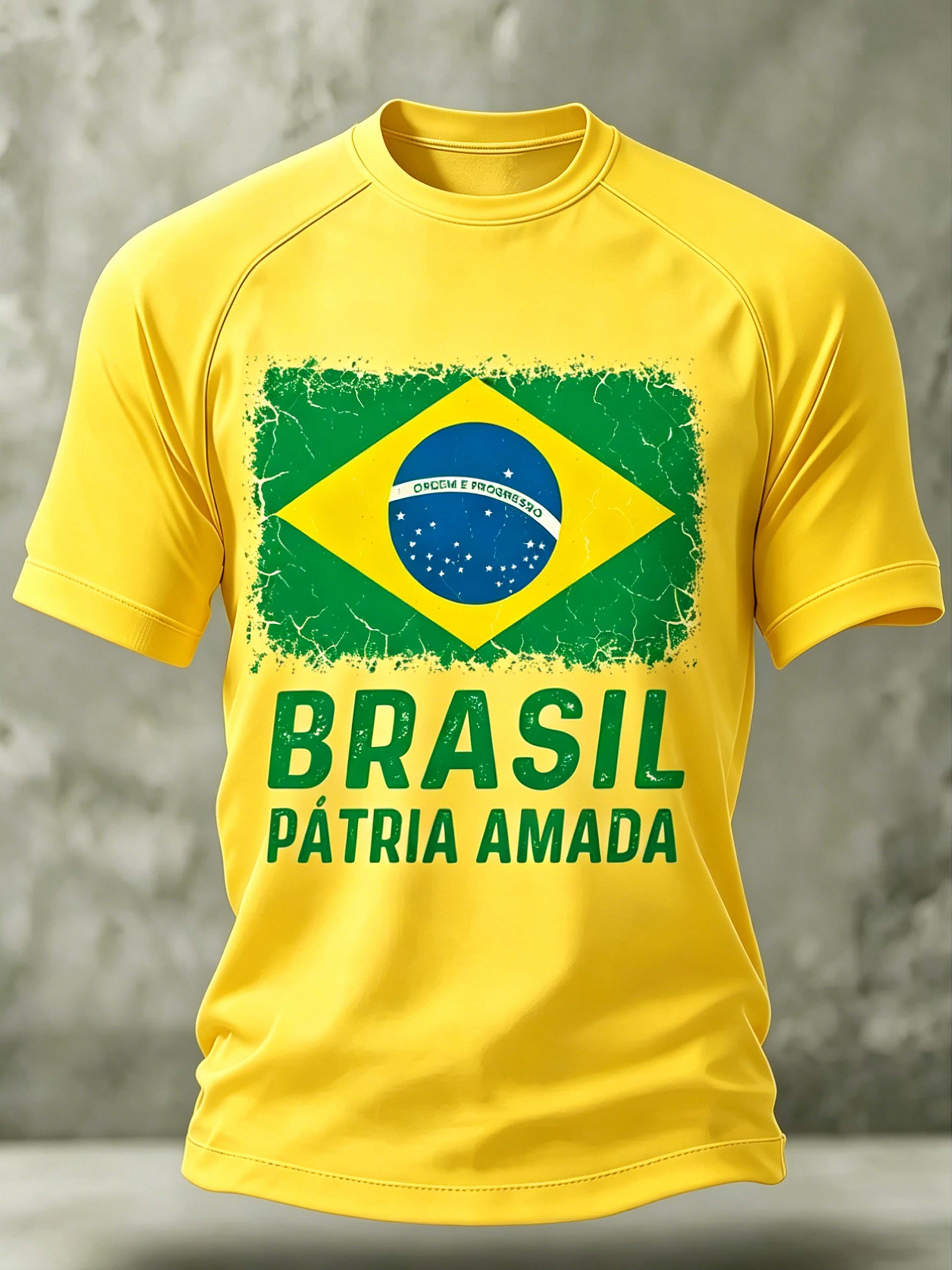 Brazil Flag Vintage Distressed Slogan Casual T-Shirt