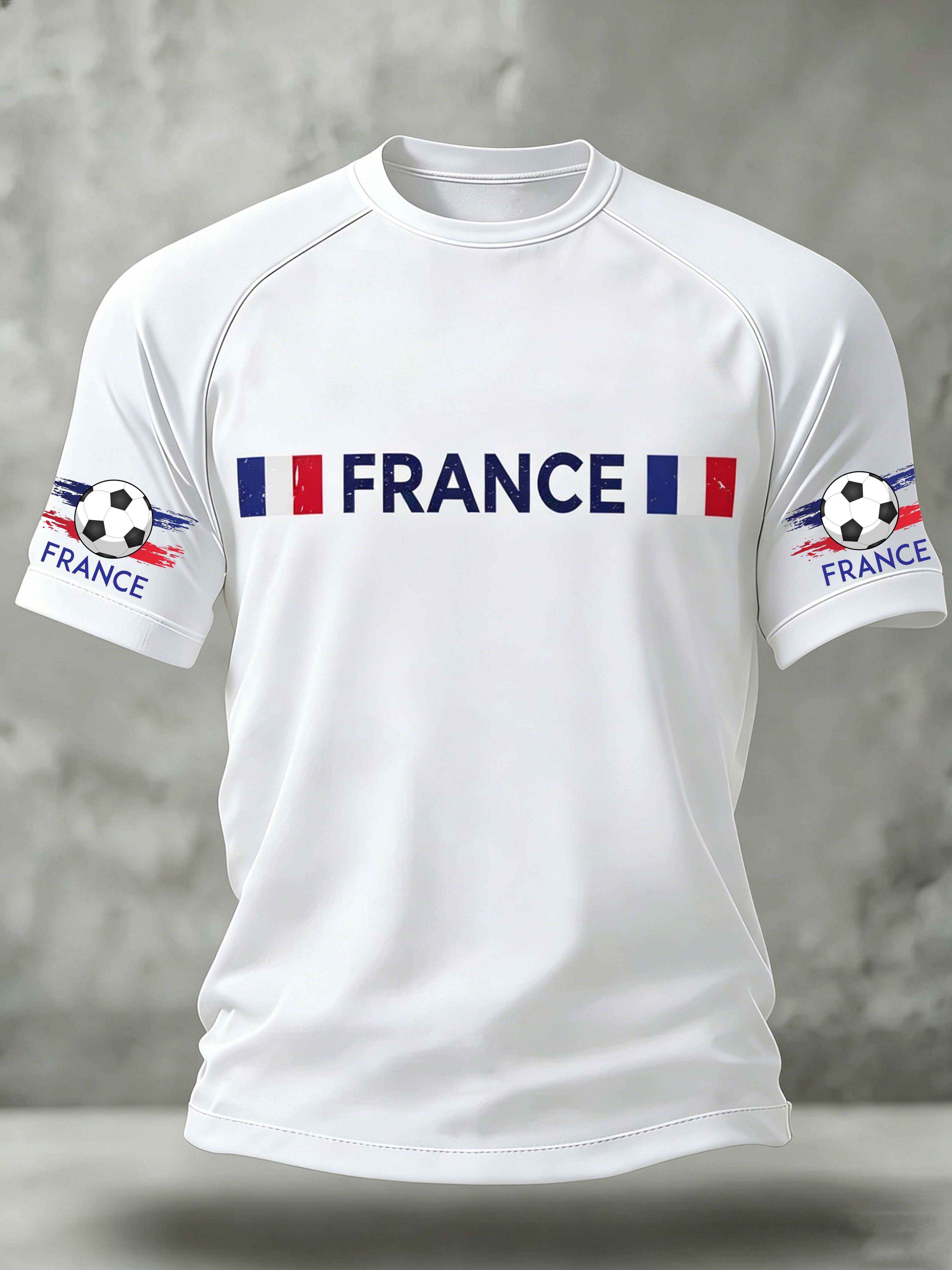 France Flag Letter Football Themed Casual Short Sleeve Top