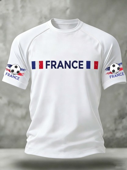 France Flag Letter Football Themed Casual Short Sleeve Top