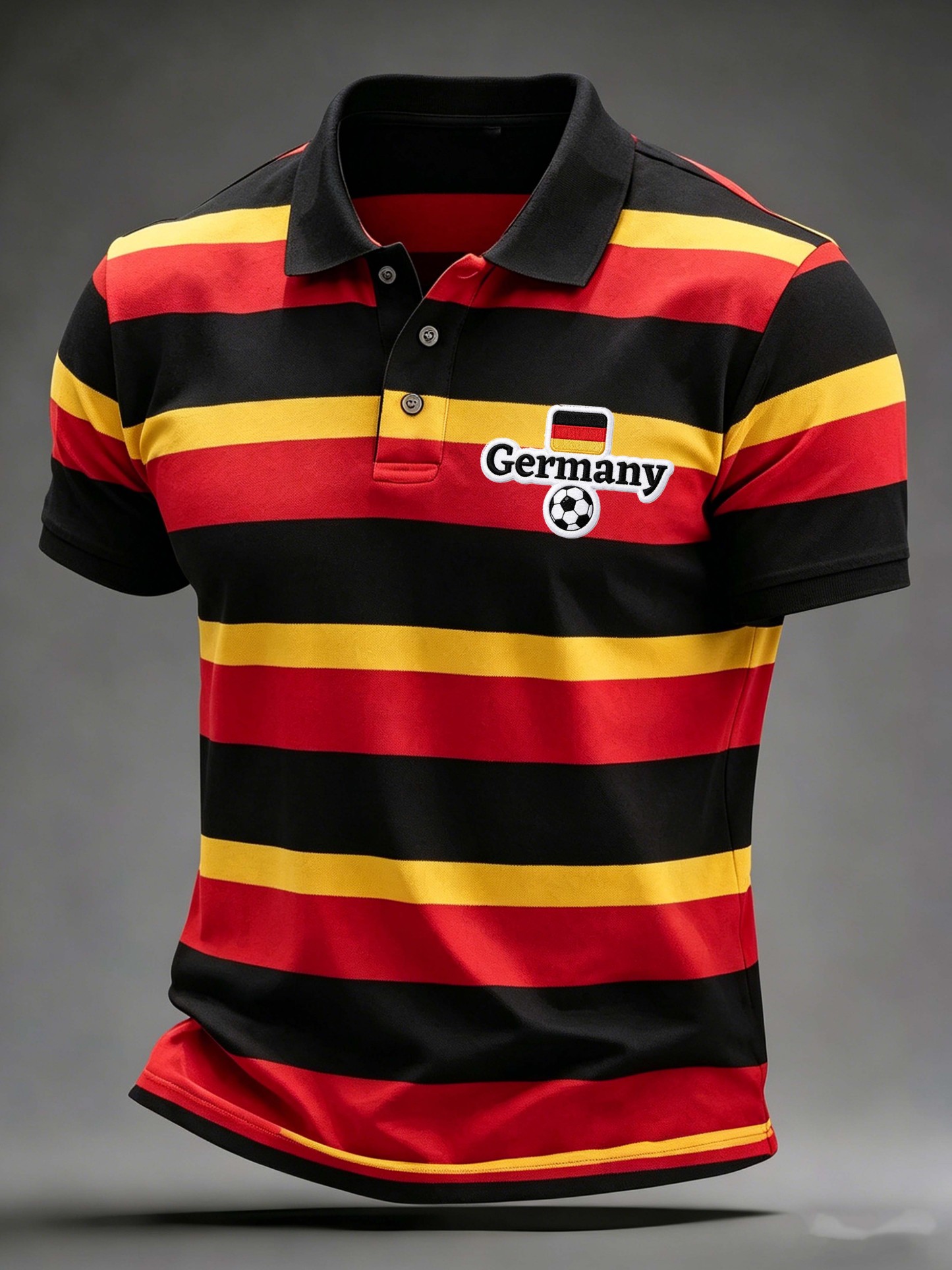 Germany Flag Football Stripe Collared Casual Polo Shirt