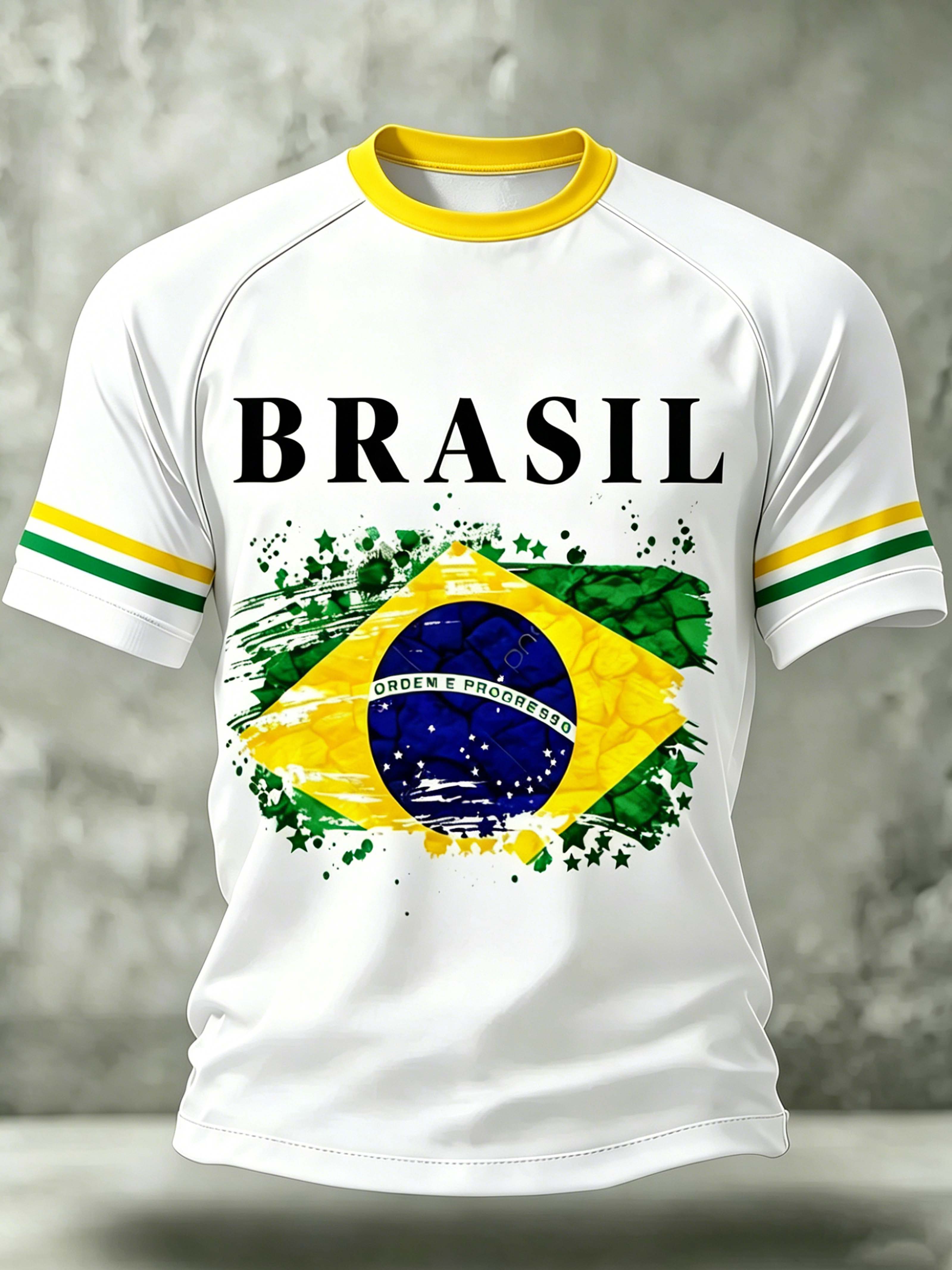 Brazil Flag Splash Letter Stripe Sleeve Casual Short Sleeve Top