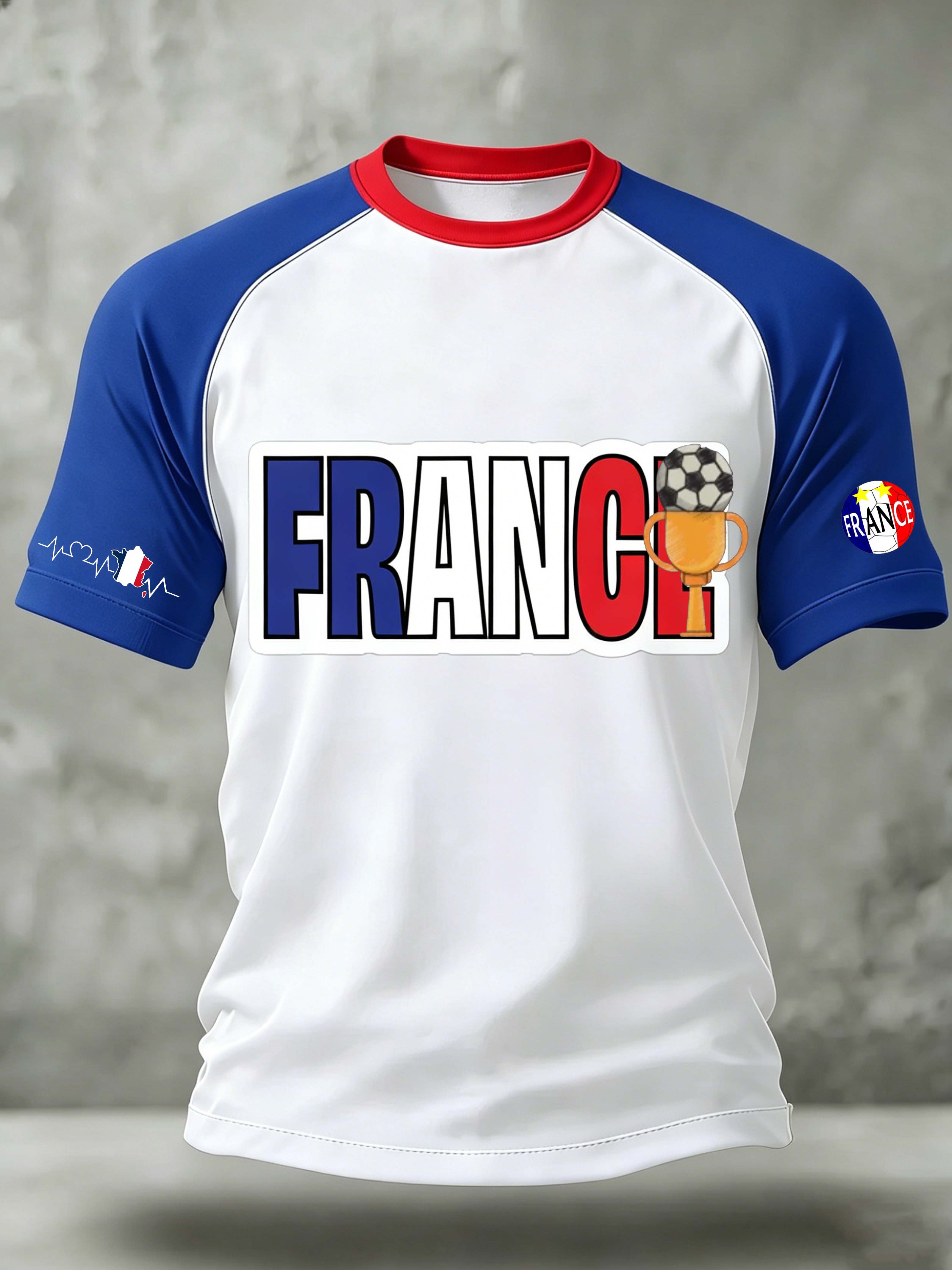 France Letter Trophy Raglan Sleeve World Cup Themed T-Shirt