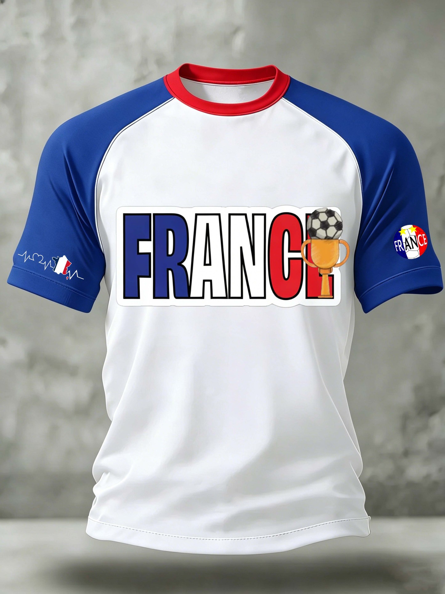 France Letter Trophy Raglan Sleeve World Cup Themed T-Shirt