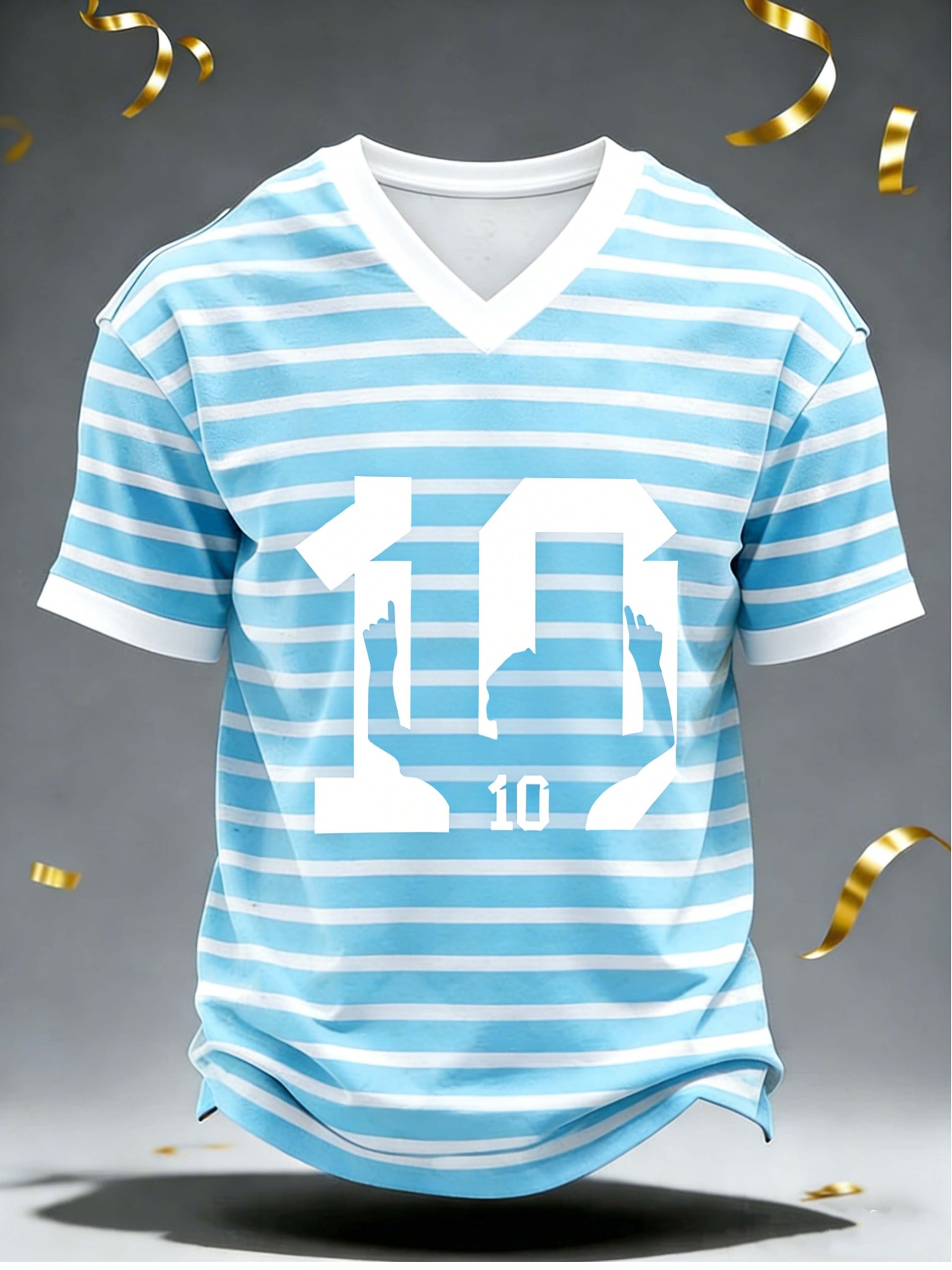 Argentina No.10 Stripe V-Neck Football Commemorative T-Shirt