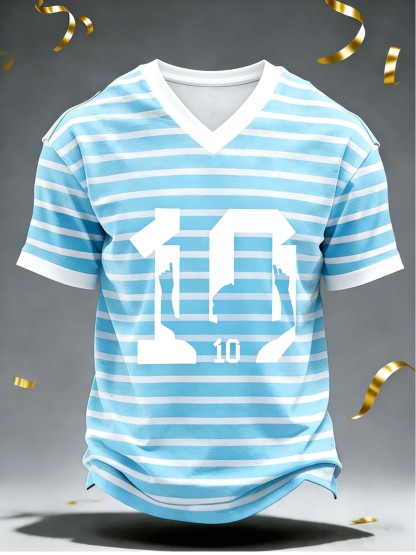 Argentina No.10 Stripe V-Neck Football Commemorative T-Shirt