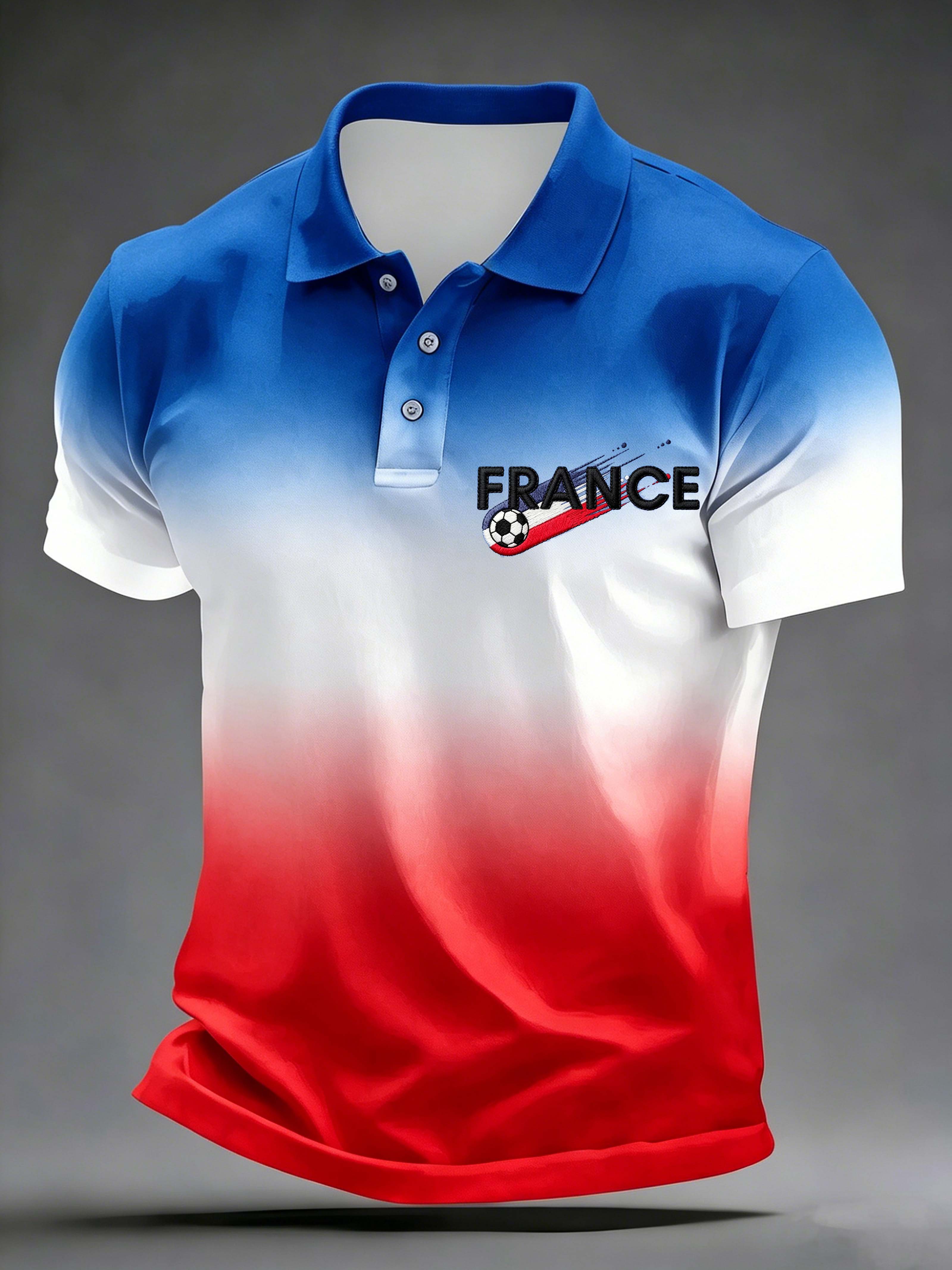 France Gradient Letter Football Themed Collared Polo Shirt