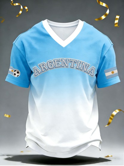 Argentina Letter · Gradient V-Neck Football Casual Top