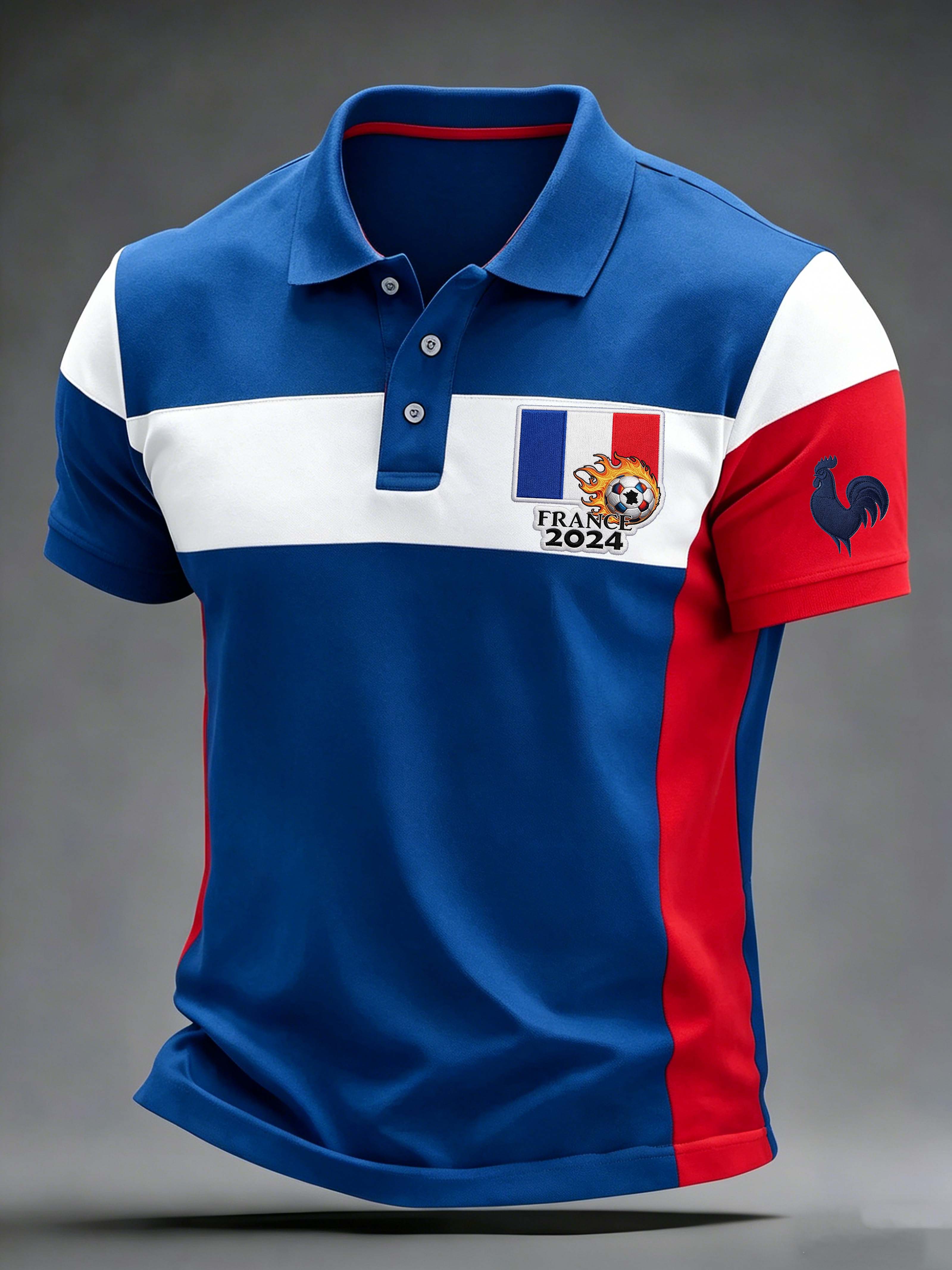 France 2024 Gallic Rooster Color-Block Collared Polo Shirt