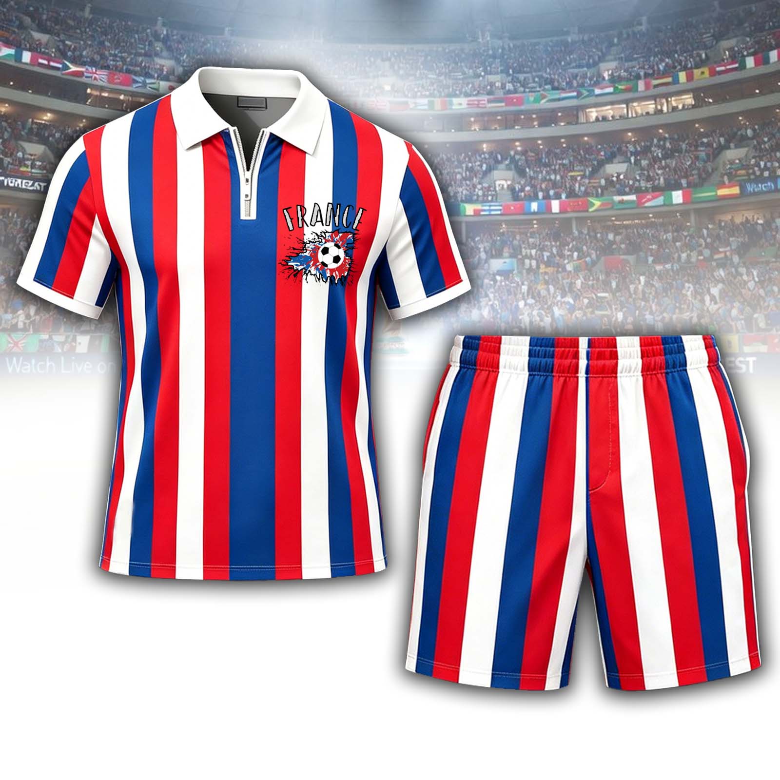 France Stripe Soccer Print Polo Set
