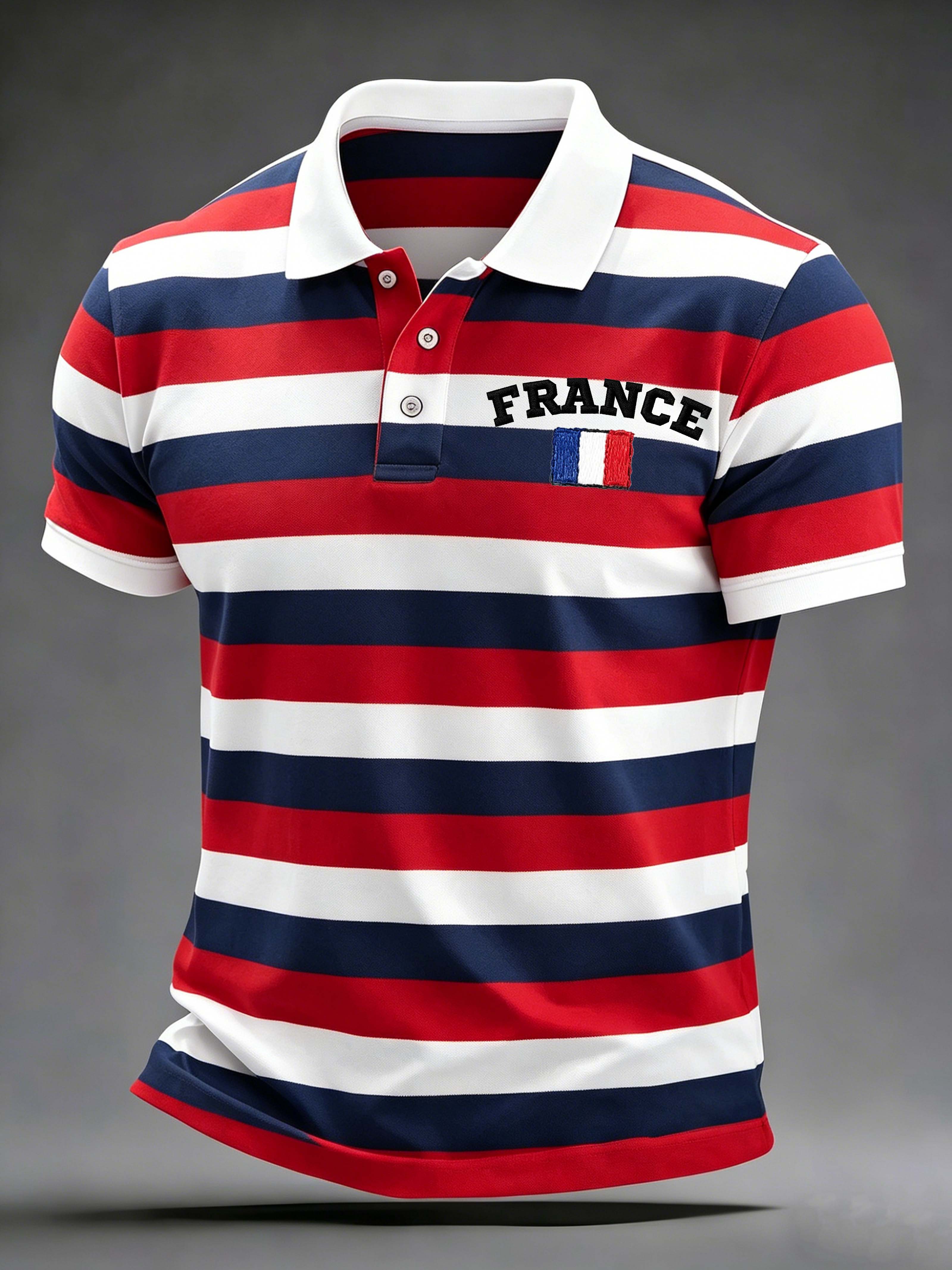 France Horizontal Stripe Flag Letter Polo