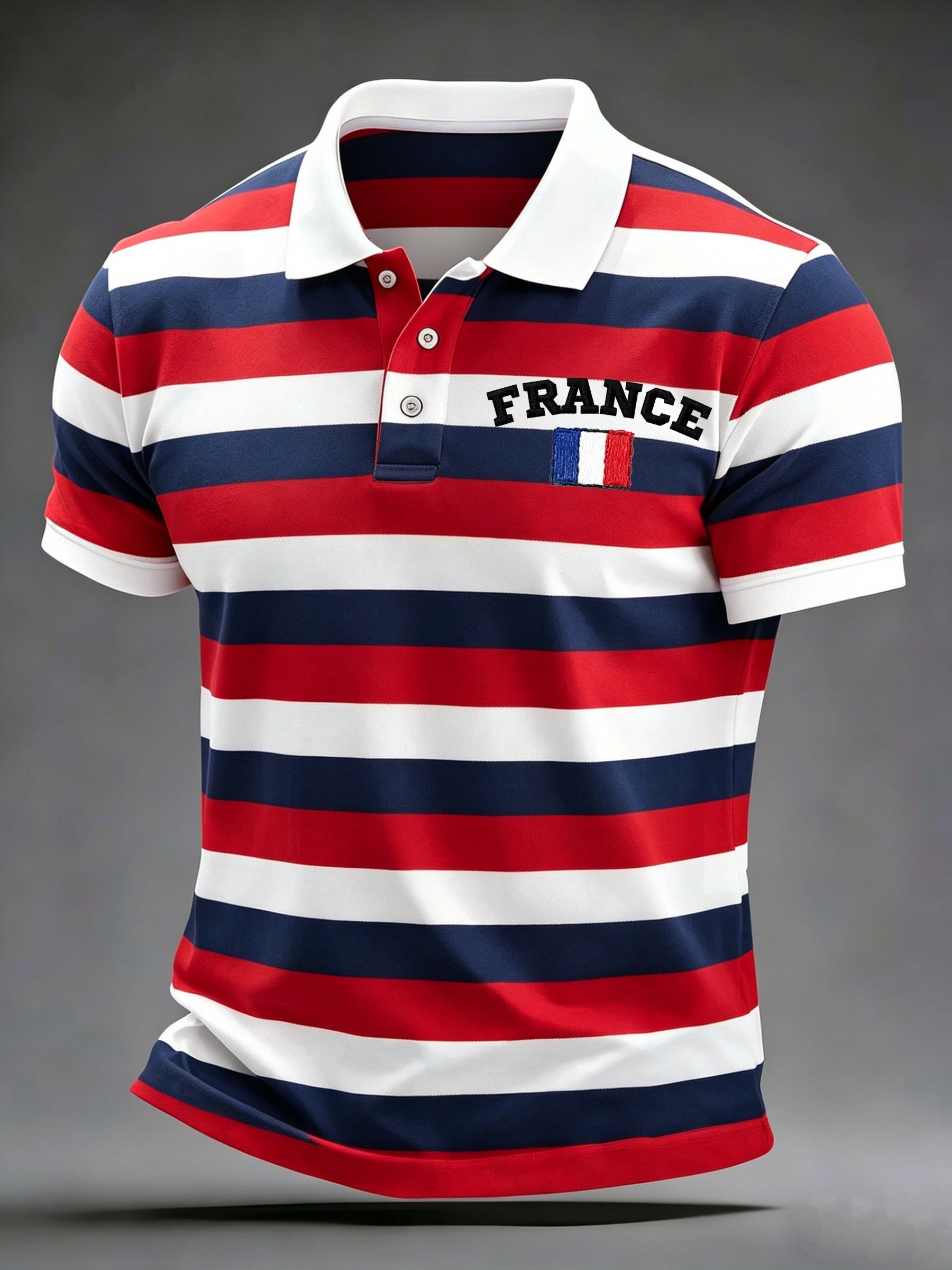 France Horizontal Stripe Flag Letter Polo